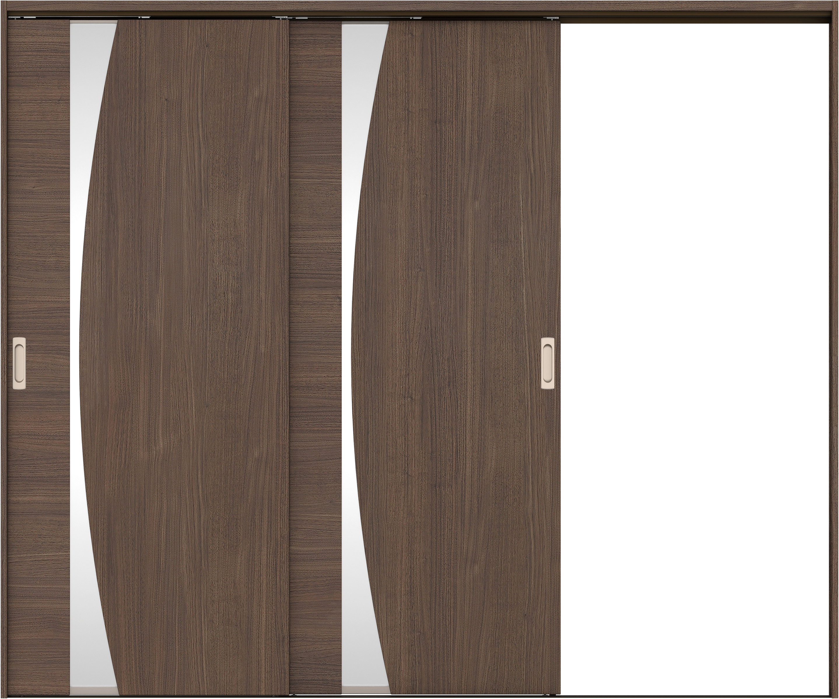 リビングドア　イエリア　吊戸・２枚片引　扉セット　Ｋ５デザイン　２４３７幅用　２０００高　〈ダルブラウン柄〉　右引用　錠なし　ラクラクローズ付用