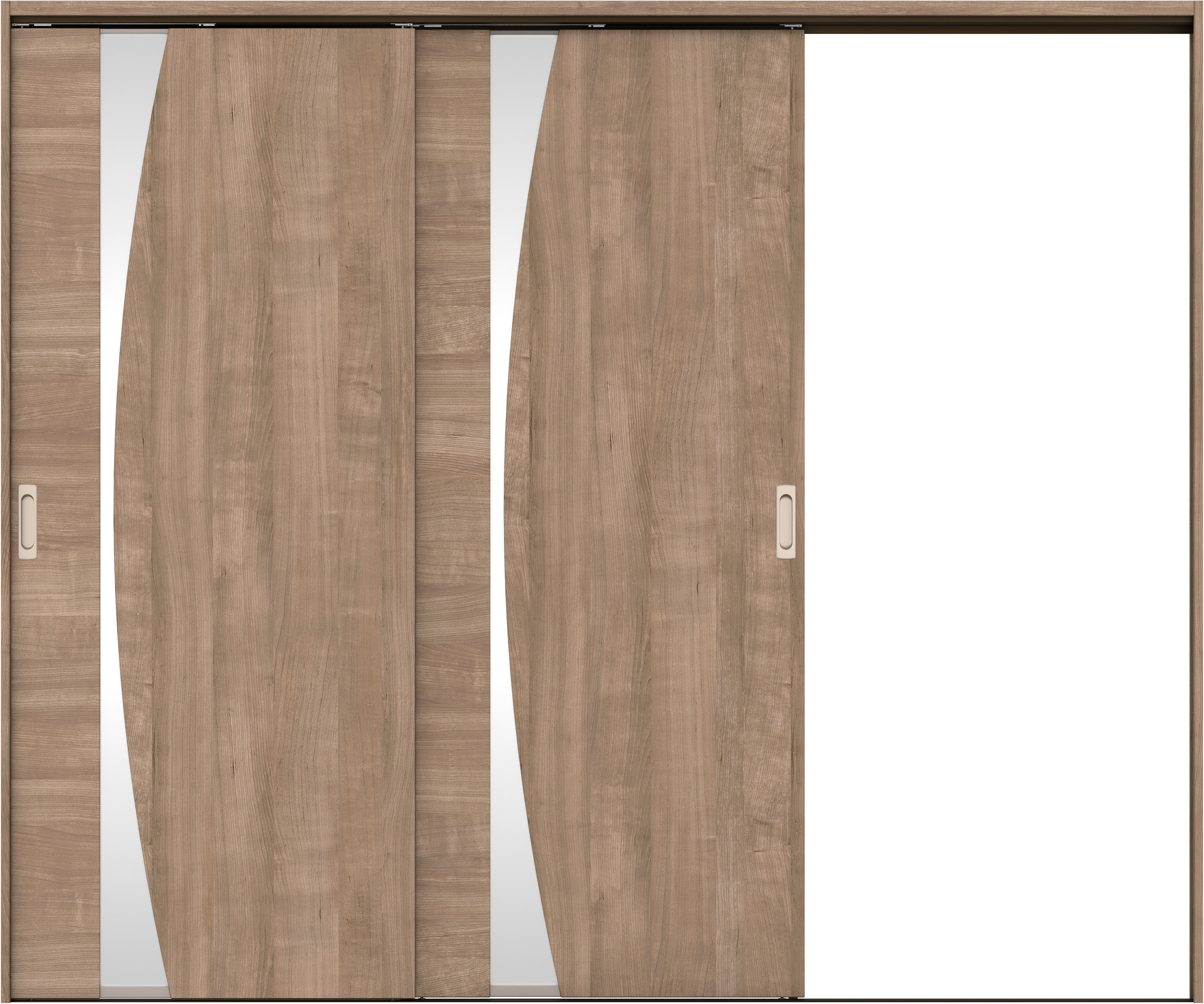 リビングドア　イエリア　吊戸・２枚片引　扉セット　Ｋ５デザイン　２４３７幅用　２０００高　〈トープグレー柄〉　右引用　錠なし　ラクラクローズ付用