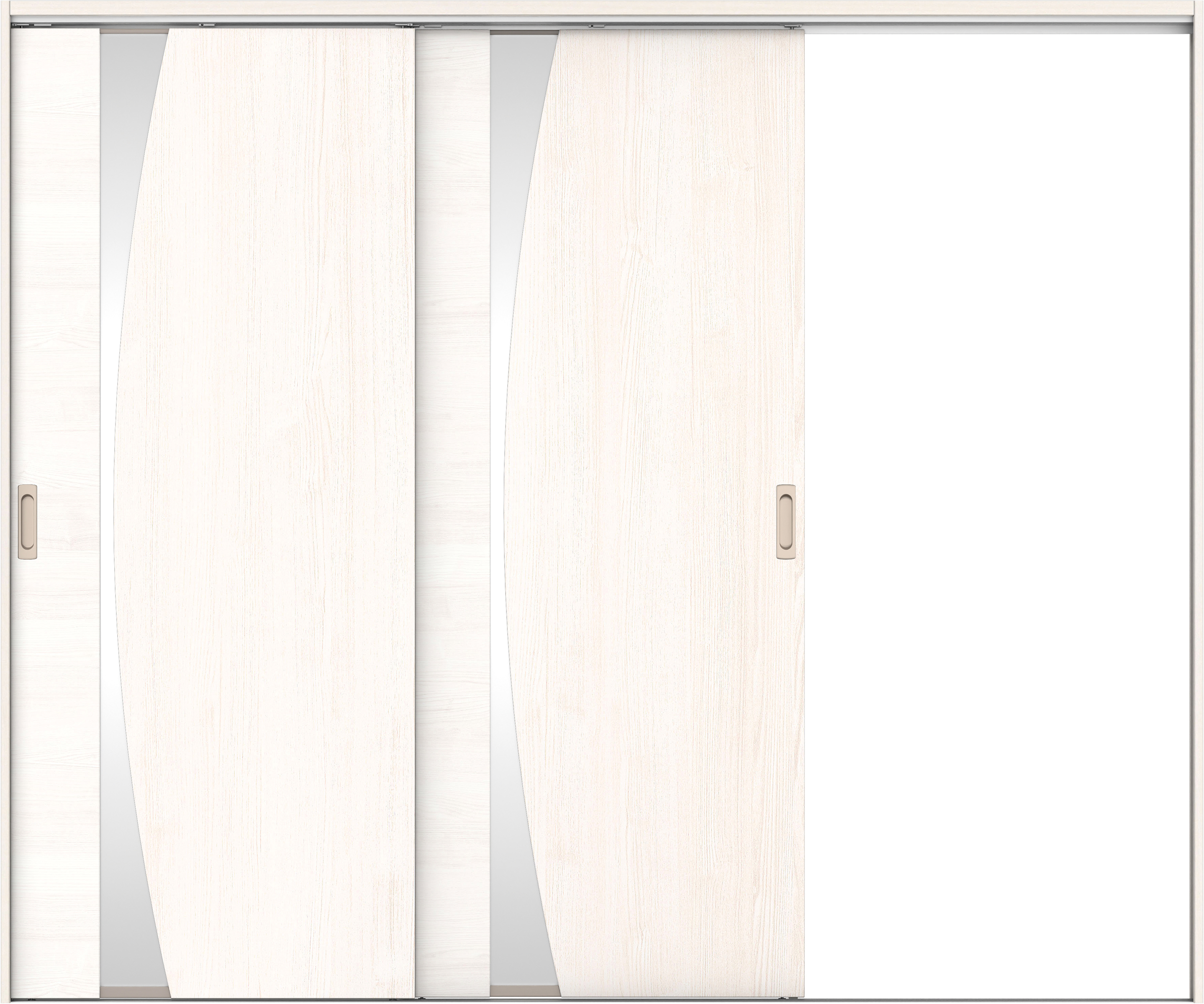 リビングドア　イエリア　吊戸・２枚片引　扉セット　Ｋ５デザイン　２４３７幅用　２０００高　〈ネオホワイト柄〉　右引用　錠なし　ラクラクローズ付用