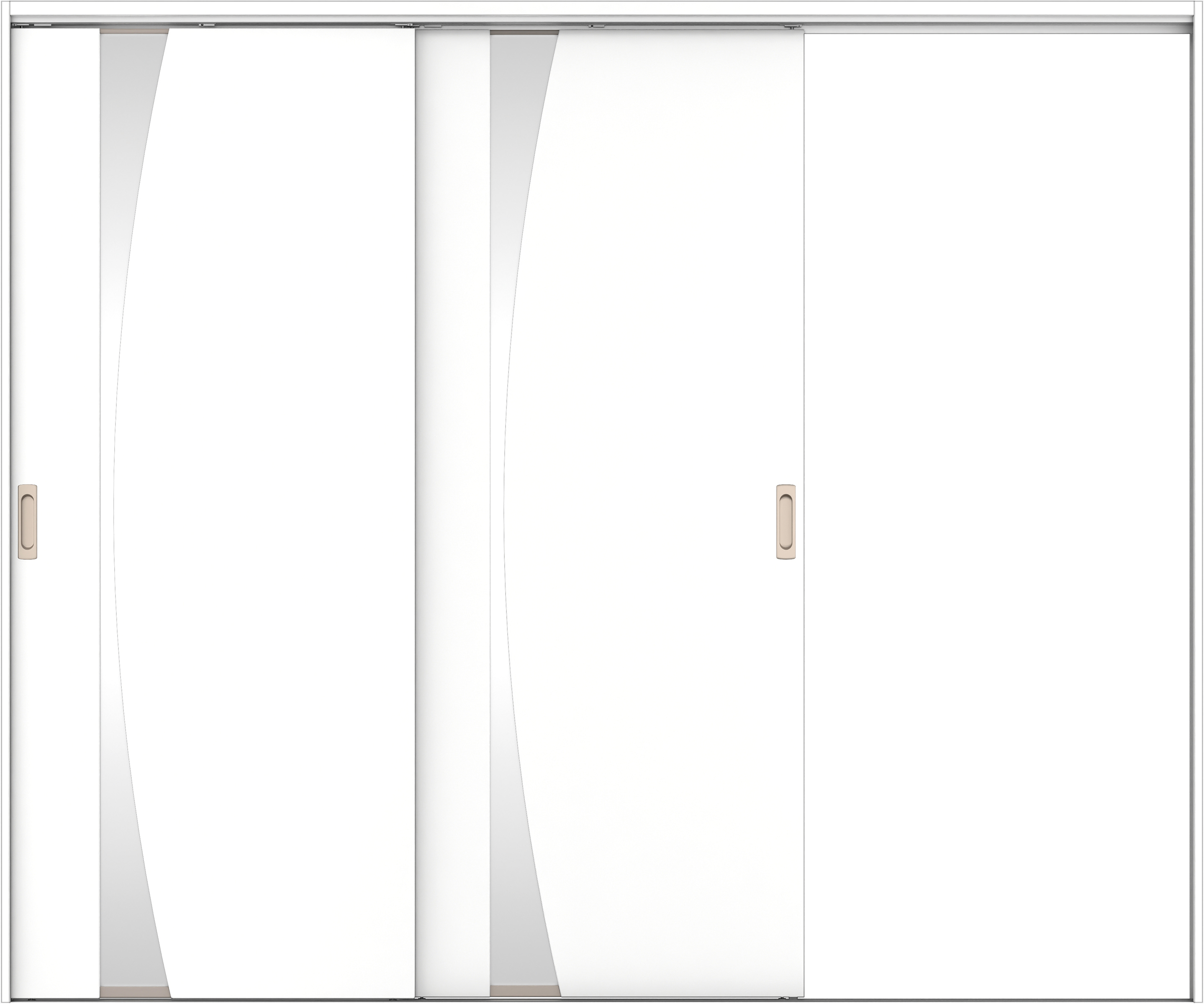 リビングドア　イエリア　吊戸・２枚片引　扉セット　Ｋ５デザイン　２４３７幅用　２０００高　〈パウダーホワイト柄〉　右引用　錠なし　ラクラクローズ付用