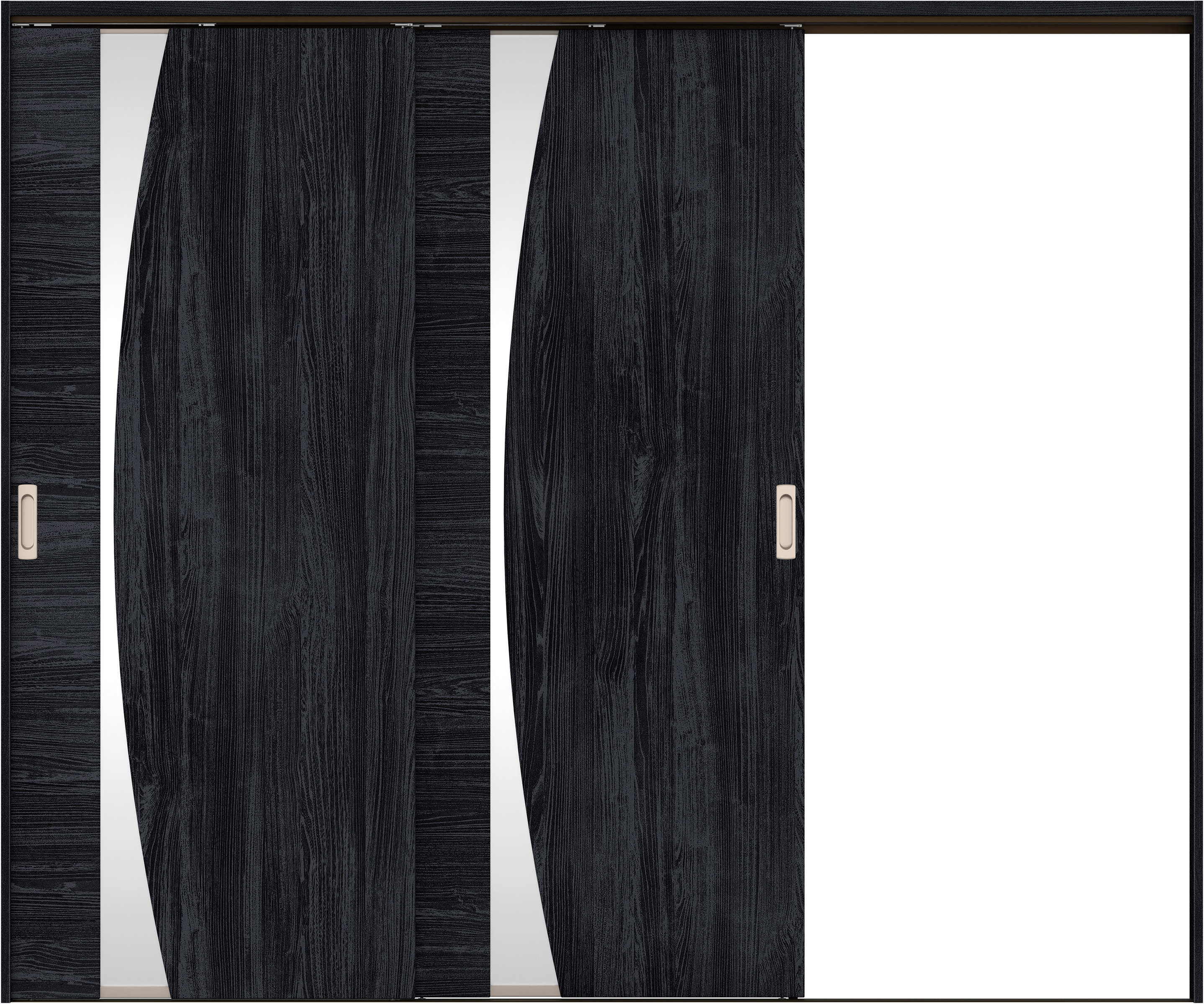 リビングドア　イエリア　吊戸・２枚片引　扉セット　Ｋ５デザイン　２４３７幅用　２０００高　〈モスブラック柄〉　右引用　錠なし　ラクラクローズ付用