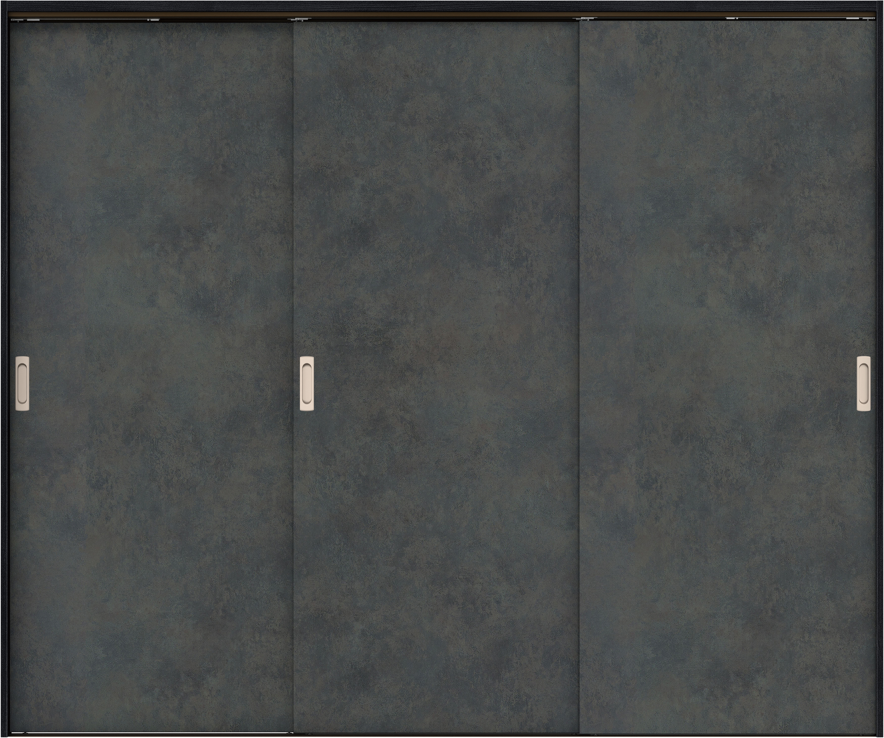 リビングドア　イエリア　吊戸・３枚引違　扉セット　００デザイン　２４３７幅用　２０００高　〈アイアンブラック柄〉　左右兼用　錠なし　ラクラクローズ付用