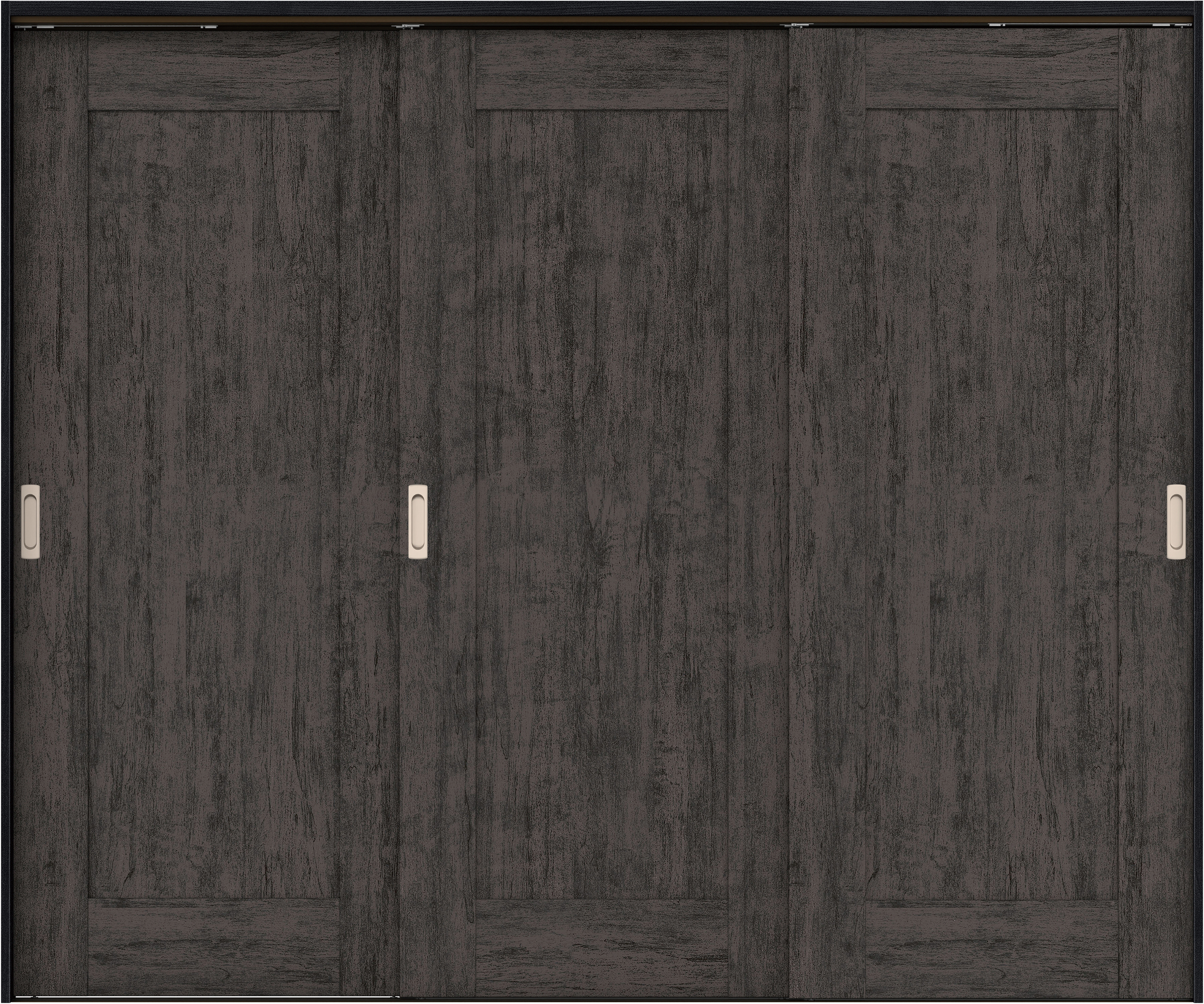 リビングドア　イエリア　吊戸・３枚引違　扉セット　３８デザイン　２４３７幅用　２０００高　〈ドライブラック柄〉　左右兼用　錠なし　ラクラクローズ付用