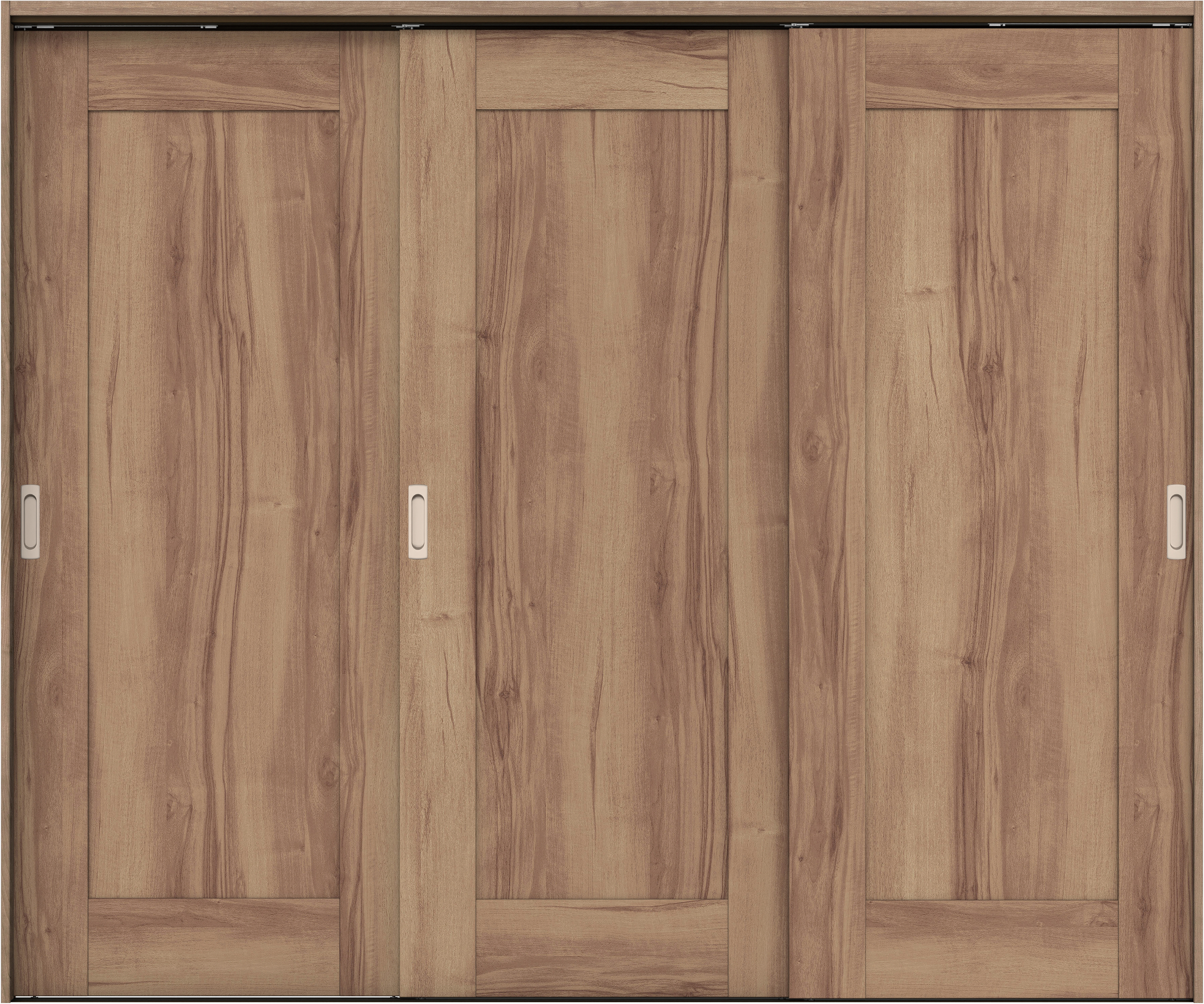 リビングドア　イエリア　吊戸・３枚引違　扉セット　３８デザイン　２４３７幅用　２０００高　〈バームブラウン柄〉　左右兼用　錠なし　ラクラクローズ付用