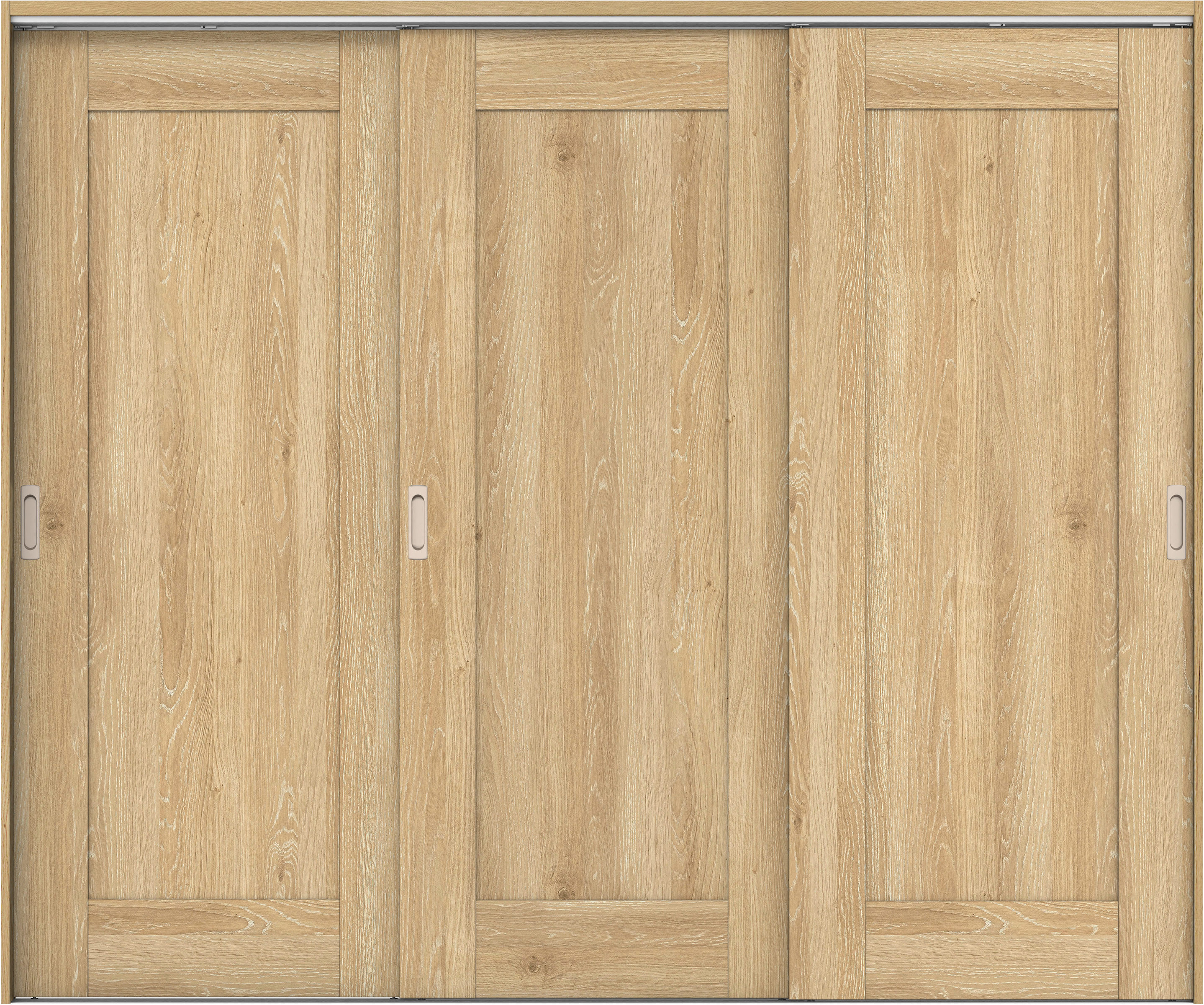 リビングドア　イエリア　吊戸・３枚引違　扉セット　３８デザイン　２４３７幅用　２０００高　〈ミルキーオーカー柄〉　左右兼用　錠なし　ラクラクローズ付用