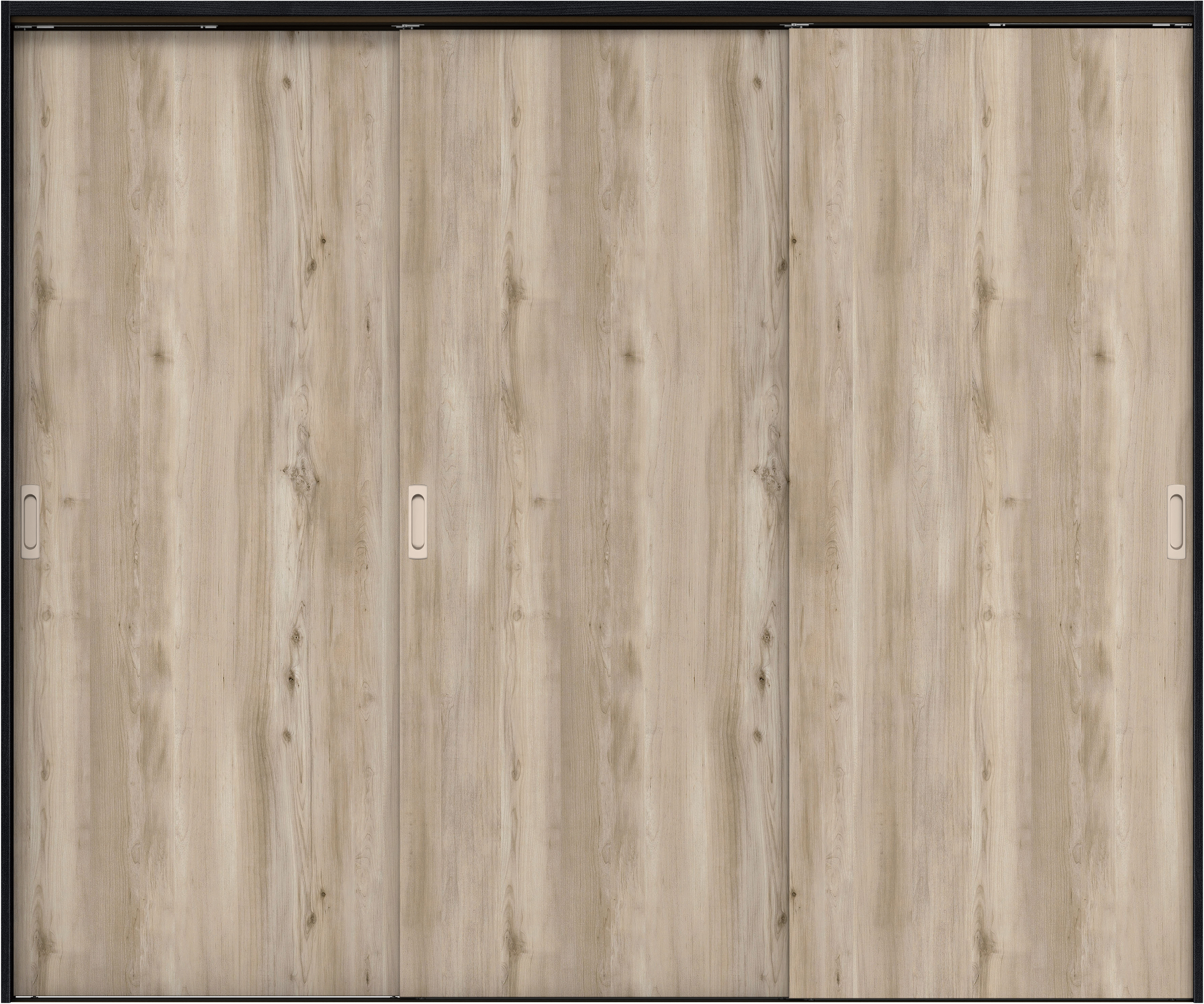 リビングドア　イエリア　吊戸・３枚引違　扉セット　００デザイン　２４３７幅用　２０００高　〈スモークグレー柄〉　左右兼用　錠なし　ラクラクローズ付用