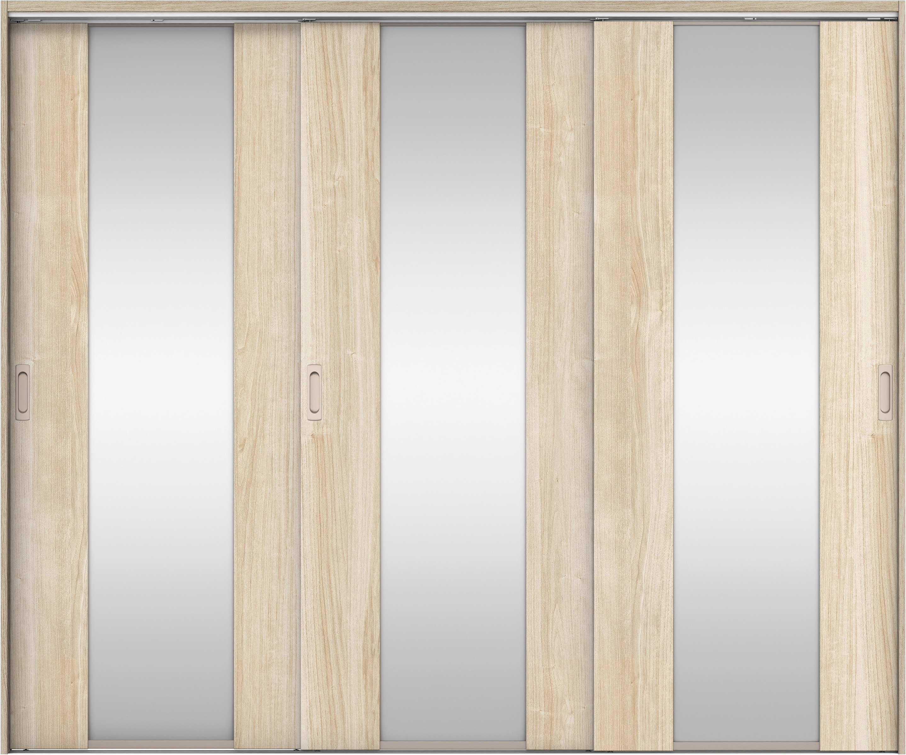 リビングドア　イエリア　吊戸・３枚引違　扉セット　４Ｐデザイン　２４３７幅用　２０００高　〈コットンベージュ柄〉　左右兼用　錠なし　ラクラクローズ付用