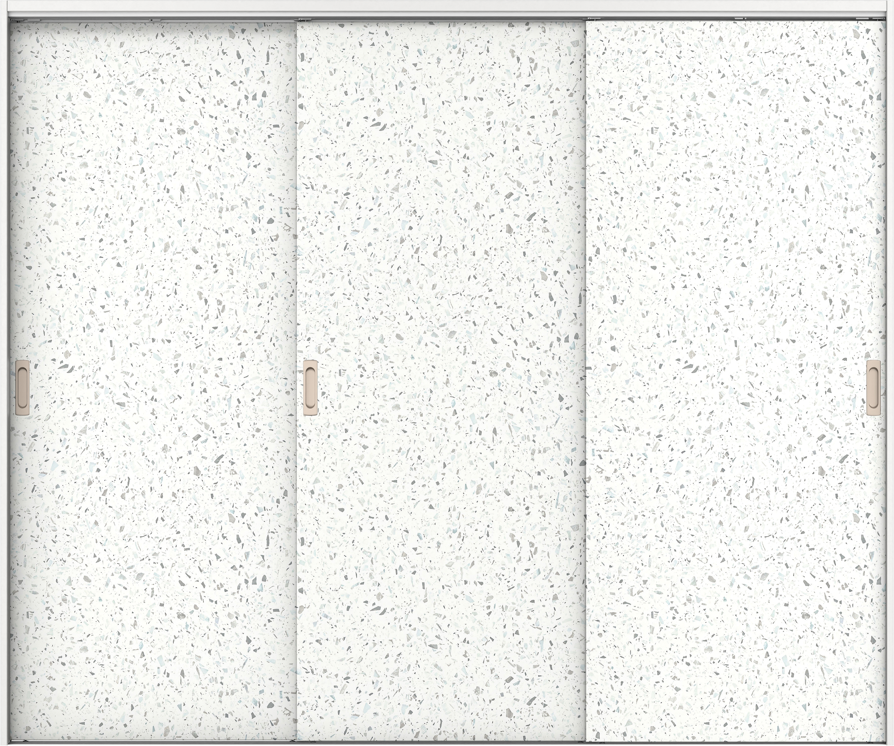 リビングドア　イエリア　吊戸・３枚引違　扉セット　００デザイン　２４３７幅用　２０００高　〈テラゾホワイト柄〉　左右兼用　錠なし　ラクラクローズ付用