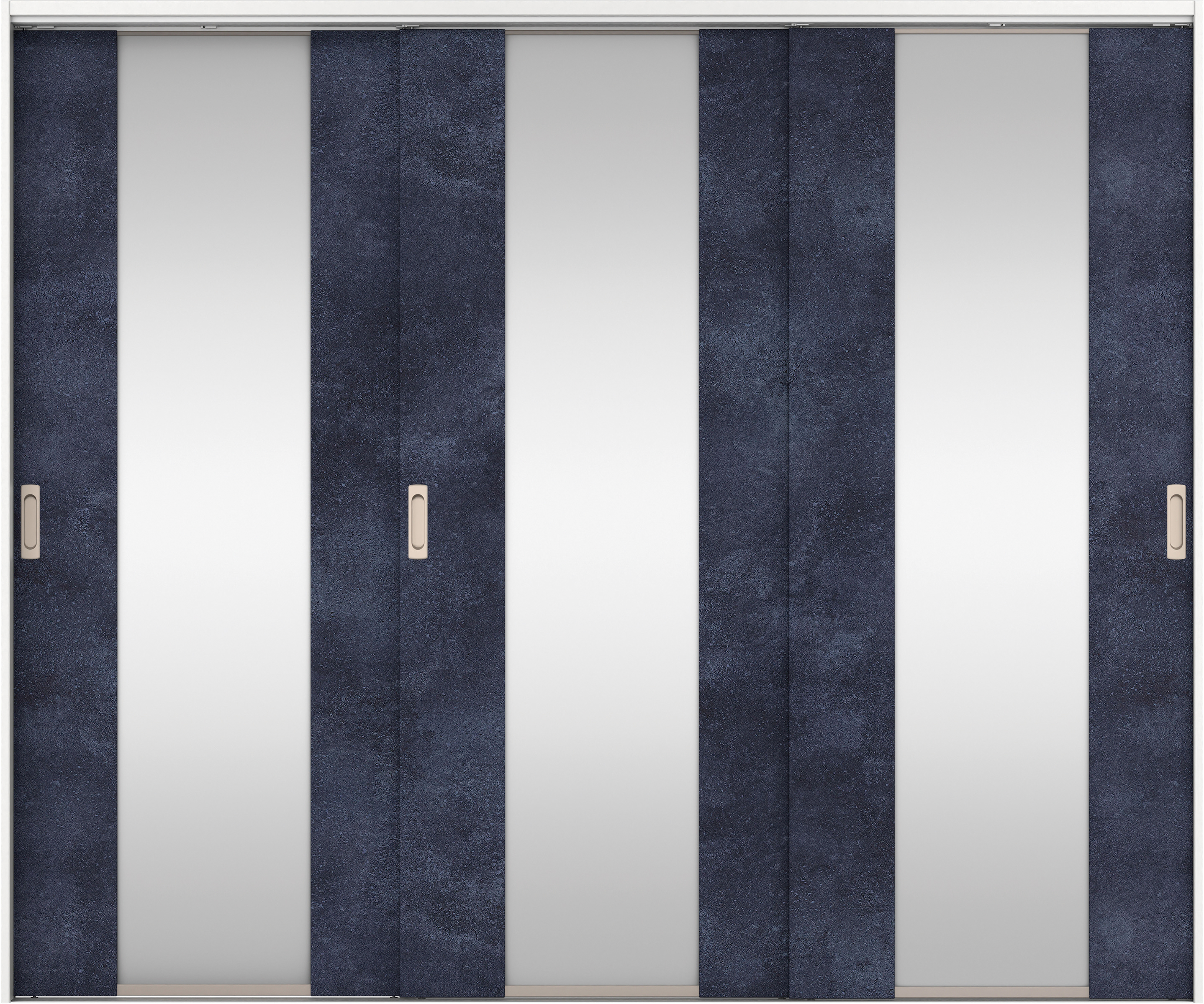 リビングドア　イエリア　吊戸・３枚引違　扉セット　４Ｐデザイン　２４３７幅用　２０００高　〈コバルトブルー柄〉　左右兼用　錠なし　ラクラクローズ付用