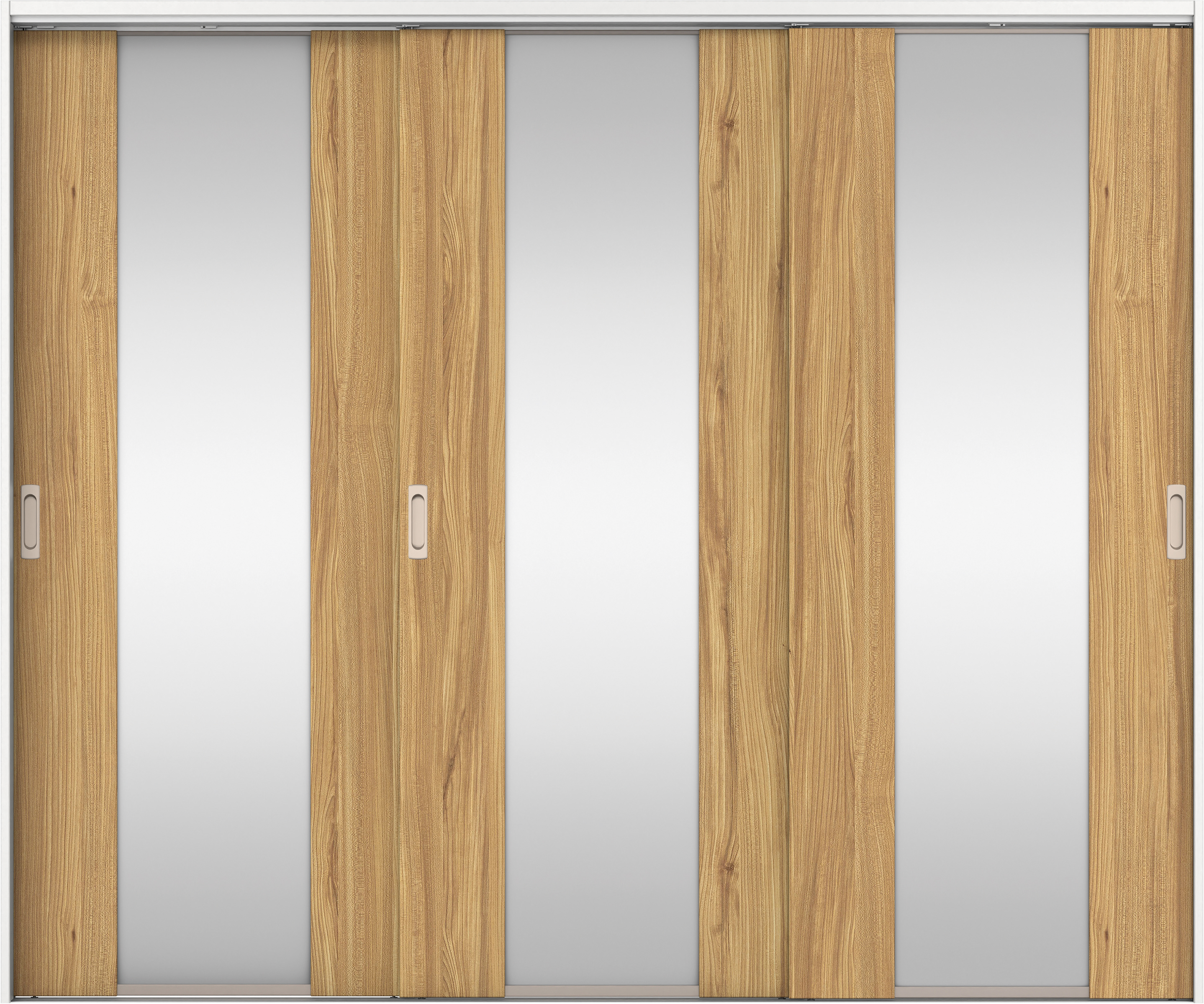 リビングドア　イエリア　吊戸・３枚引違　扉セット　４Ｐデザイン　２４３７幅用　２０００高　〈シナモンブラウン柄〉　左右兼用　錠なし　ラクラクローズ付用