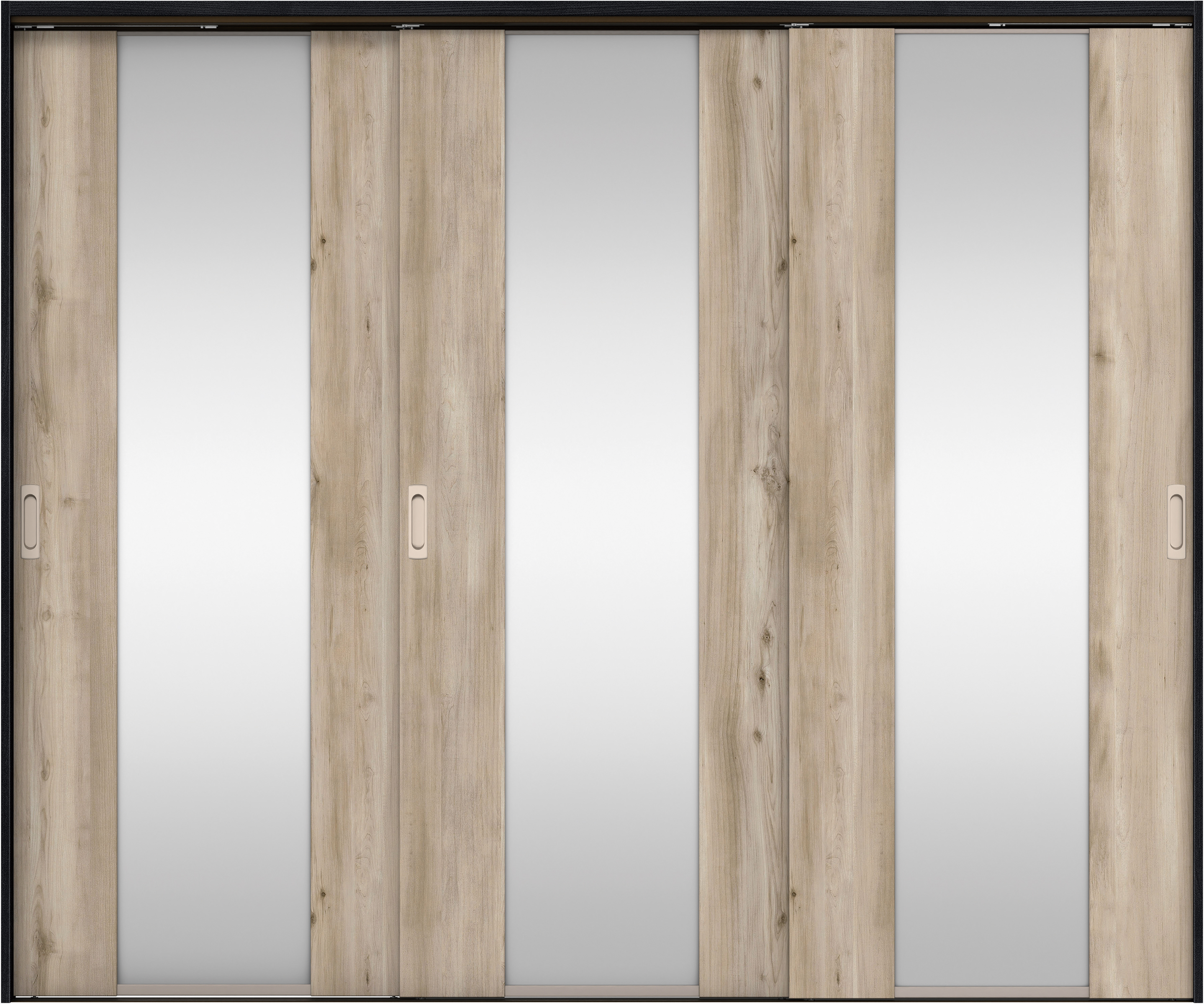 リビングドア　イエリア　吊戸・３枚引違　扉セット　４Ｐデザイン　２４３７幅用　２０００高　〈スモークグレー柄〉　左右兼用　錠なし　ラクラクローズ付用