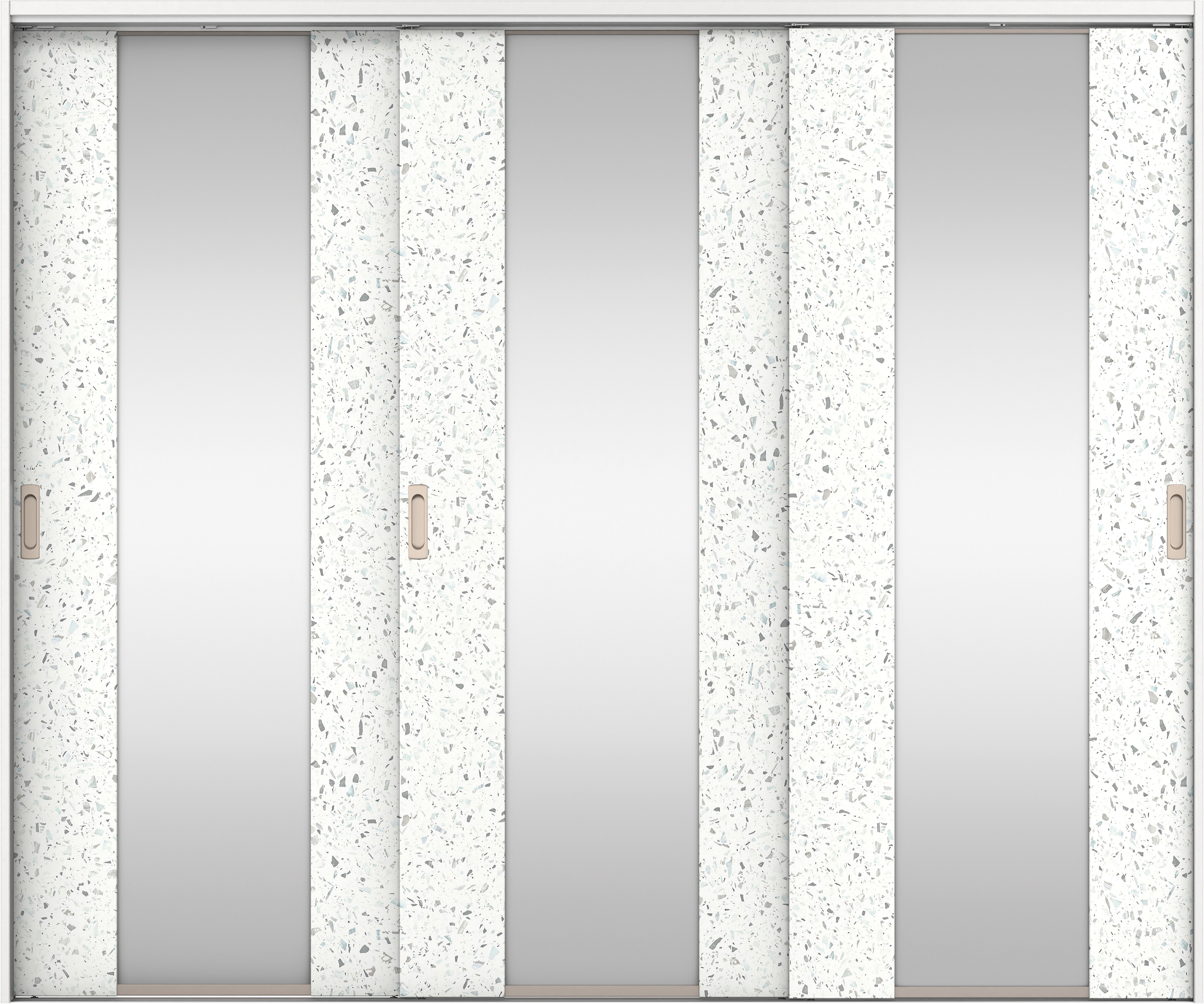 リビングドア　イエリア　吊戸・３枚引違　扉セット　４Ｐデザイン　２４３７幅用　２０００高　〈テラゾホワイト柄〉　左右兼用　錠なし　ラクラクローズ付用