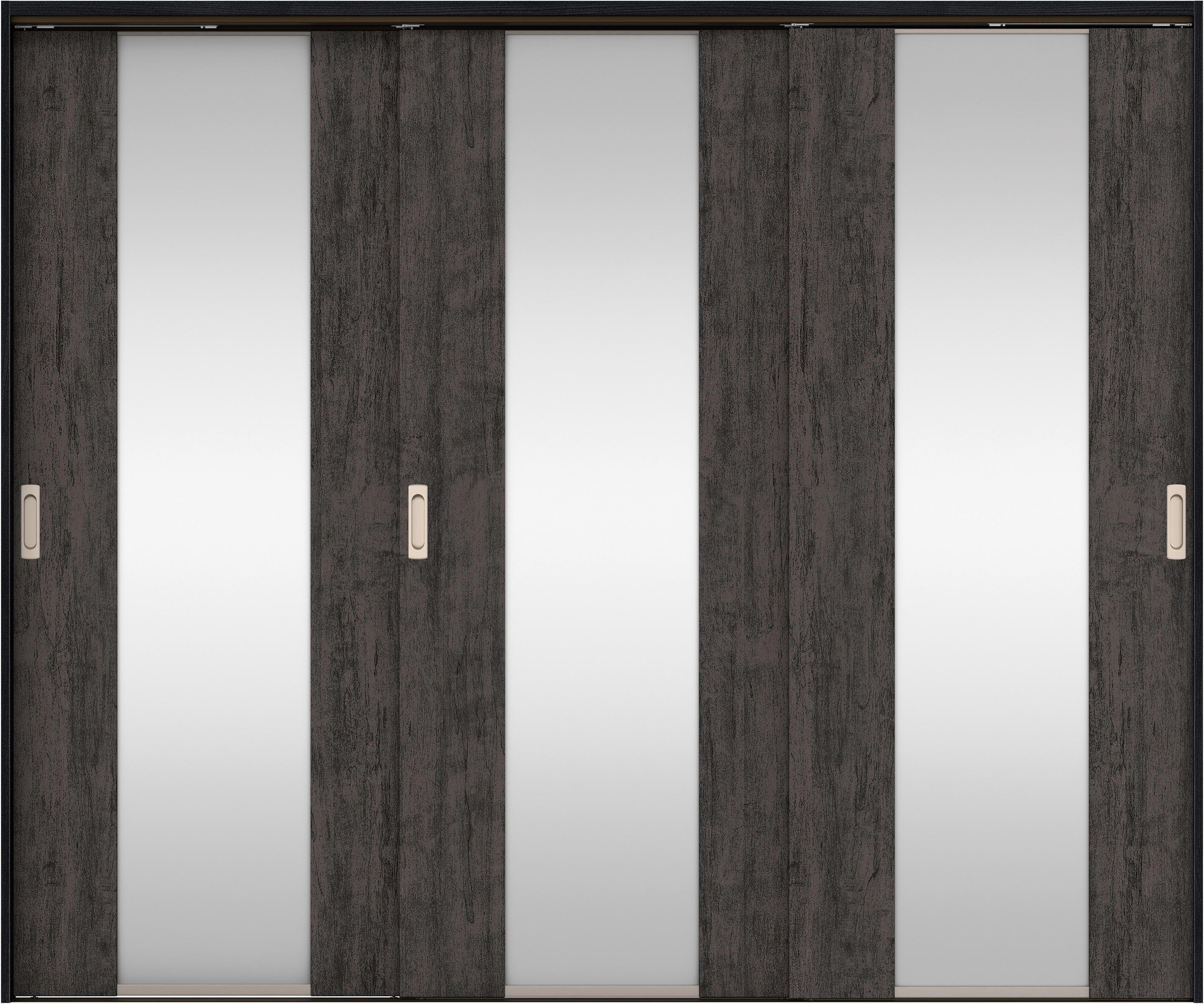 リビングドア　イエリア　吊戸・３枚引違　扉セット　４Ｐデザイン　２４３７幅用　２０００高　〈ドライブラック柄〉　左右兼用　錠なし　ラクラクローズ付用