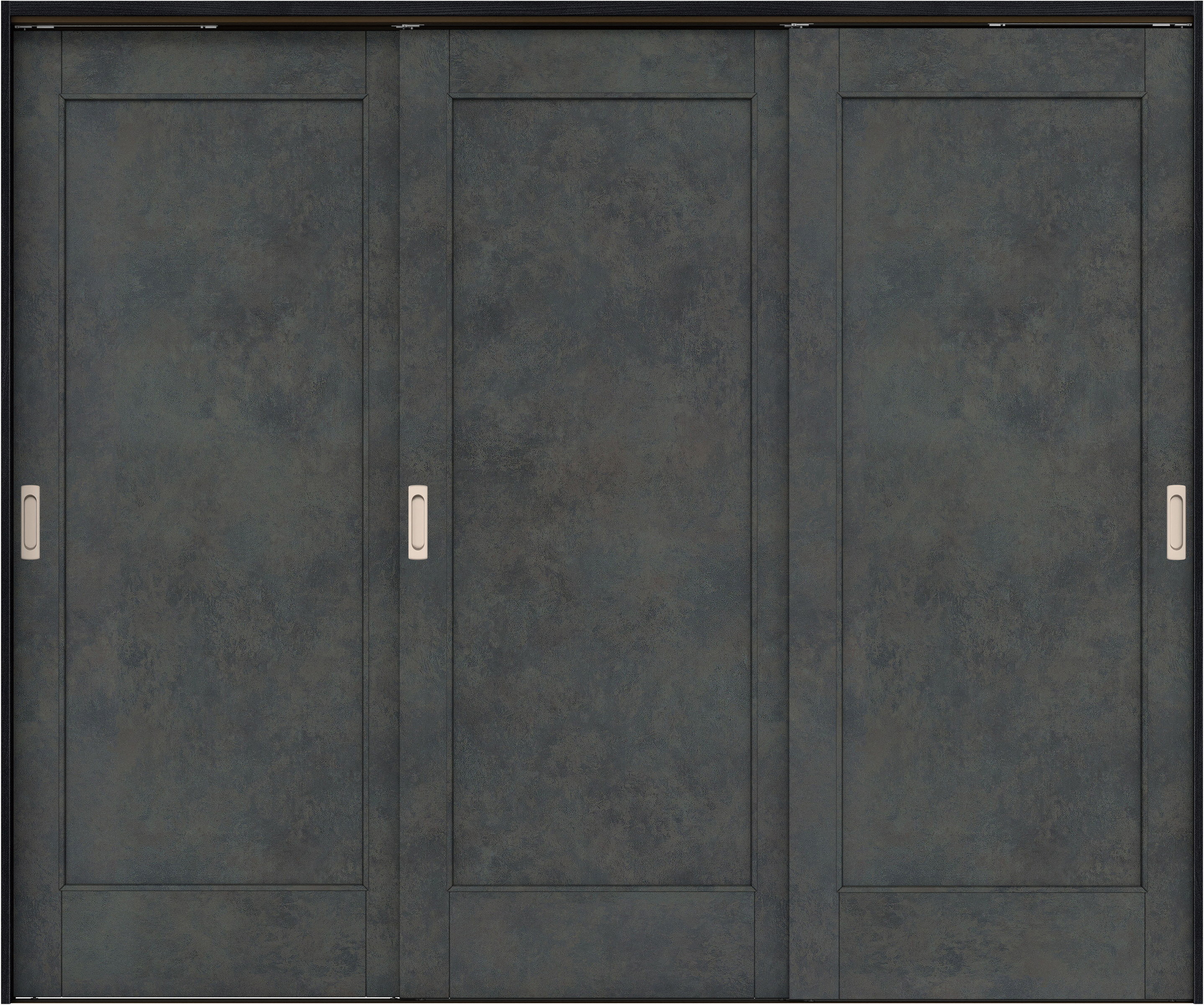 リビングドア　イエリア　吊戸・３枚引違　扉セット　０１デザイン　２４３７幅用　２０００高　〈アイアンブラック柄〉　左右兼用　錠なし　ラクラクローズ付用