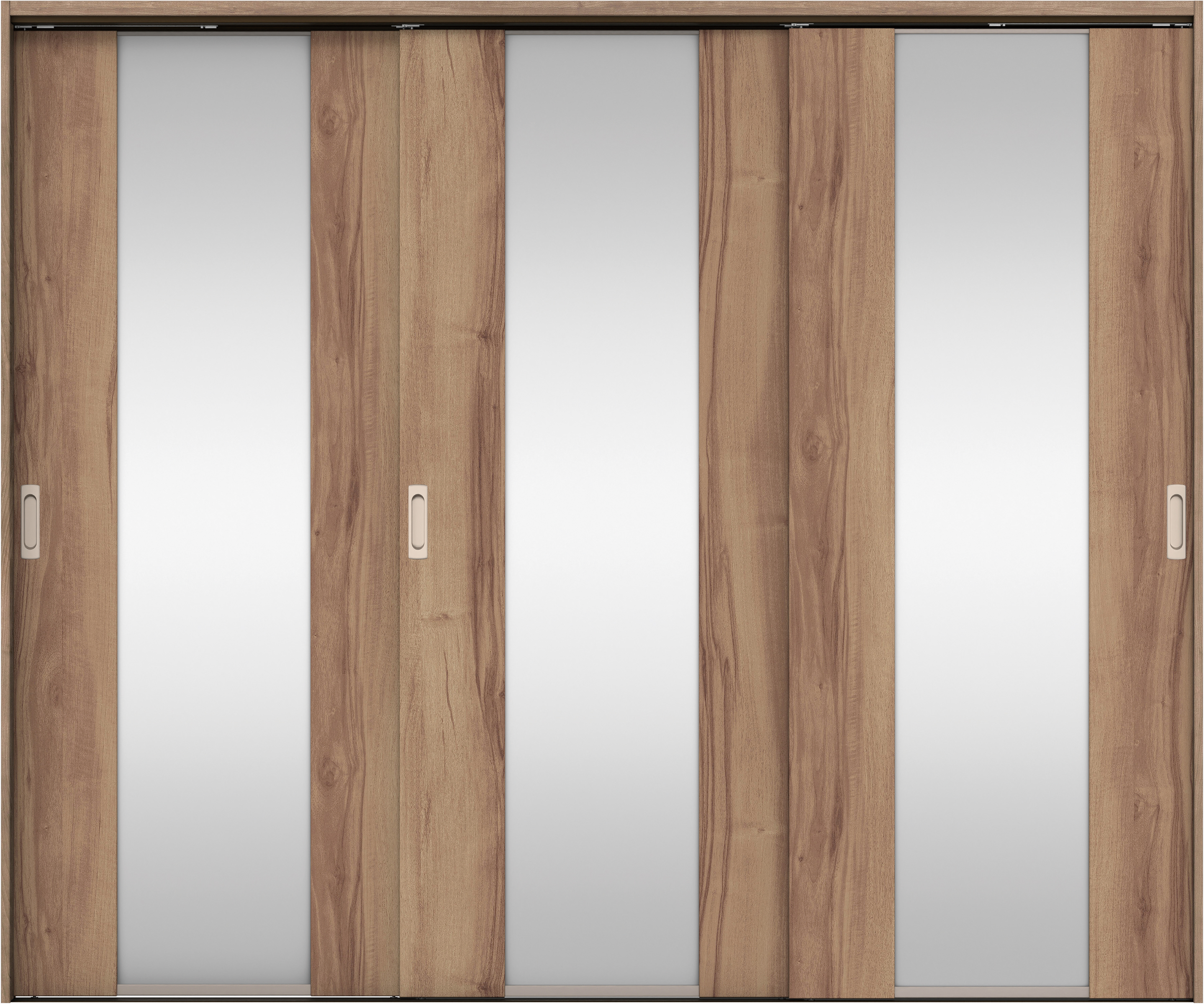 リビングドア　イエリア　吊戸・３枚引違　扉セット　４Ｐデザイン　２４３７幅用　２０００高　〈バームブラウン柄〉　左右兼用　錠なし　ラクラクローズ付用