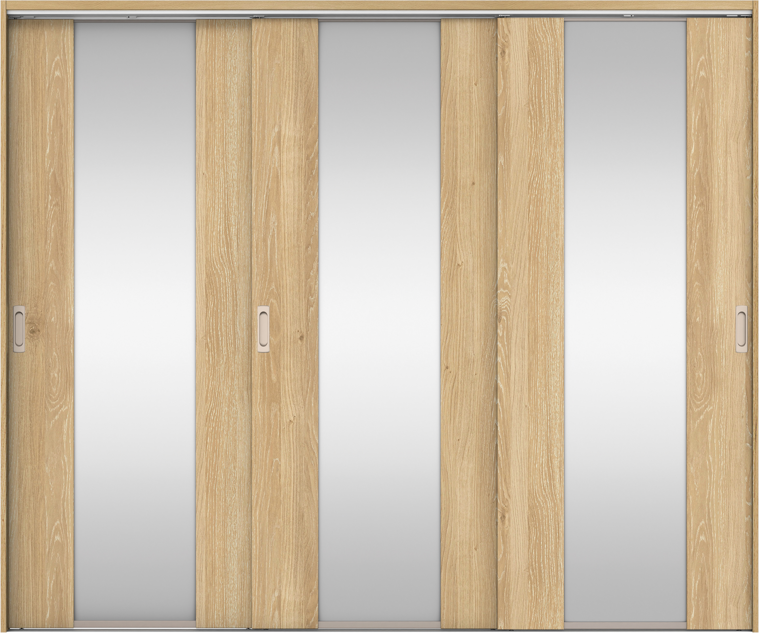 リビングドア　イエリア　吊戸・３枚引違　扉セット　４Ｐデザイン　２４３７幅用　２０００高　〈ミルキーオーカー柄〉　左右兼用　錠なし　ラクラクローズ付用