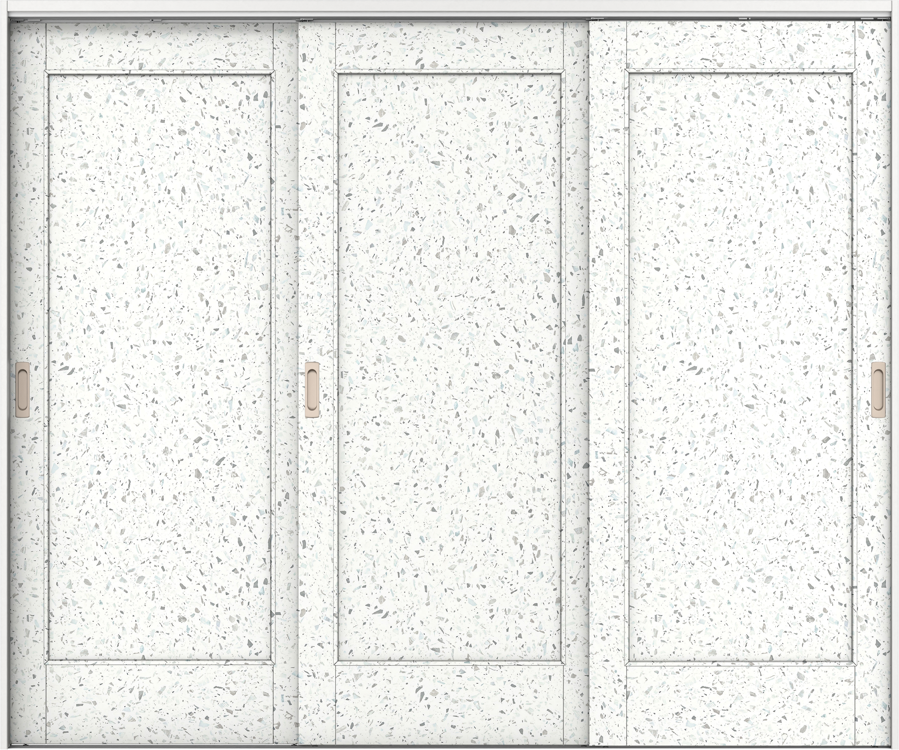 リビングドア　イエリア　吊戸・３枚引違　扉セット　０１デザイン　２４３７幅用　２０００高　〈テラゾホワイト柄〉　左右兼用　錠なし　ラクラクローズ付用