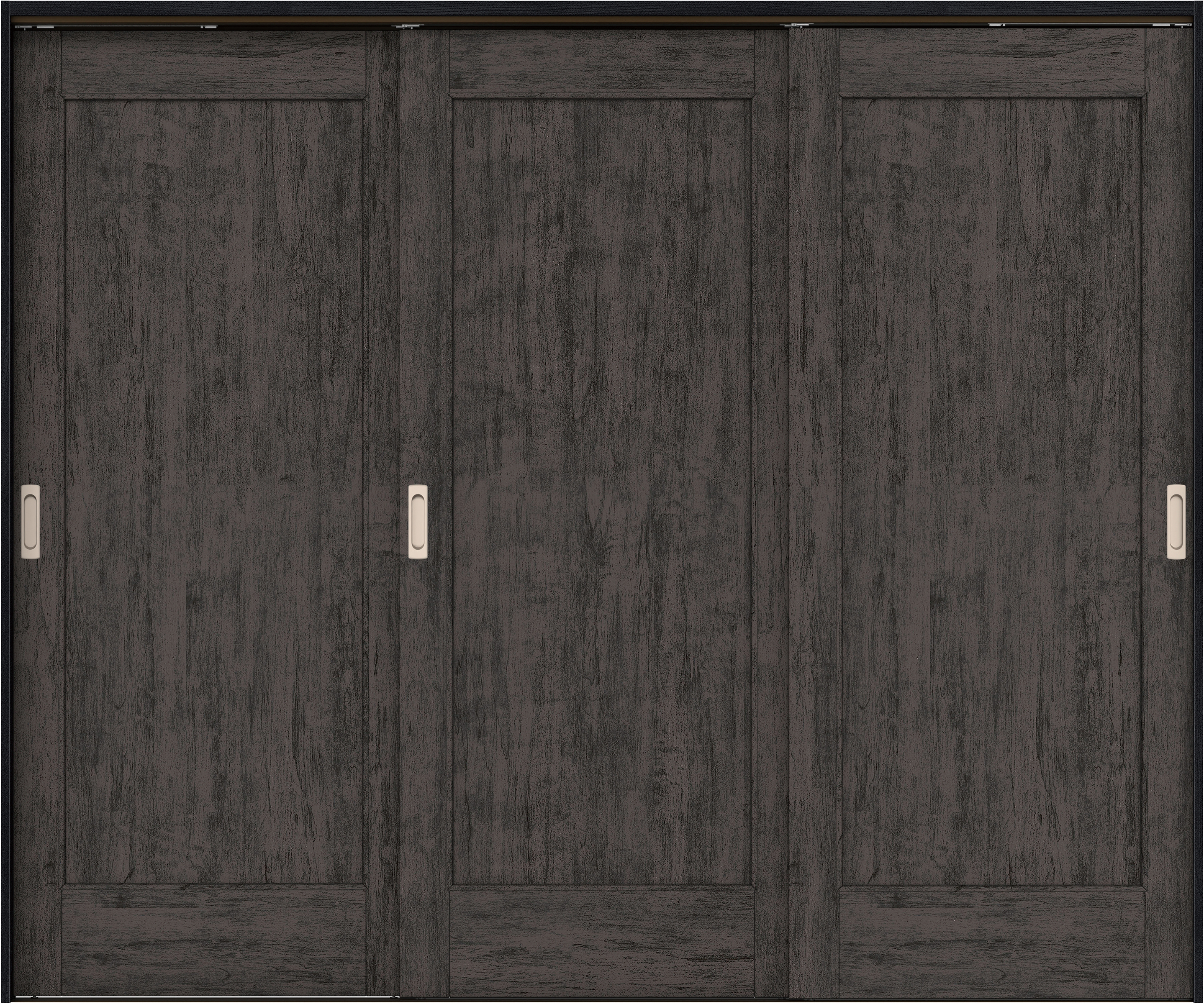 リビングドア　イエリア　吊戸・３枚引違　扉セット　０１デザイン　２４３７幅用　２０００高　〈ドライブラック柄〉　左右兼用　錠なし　ラクラクローズ付用