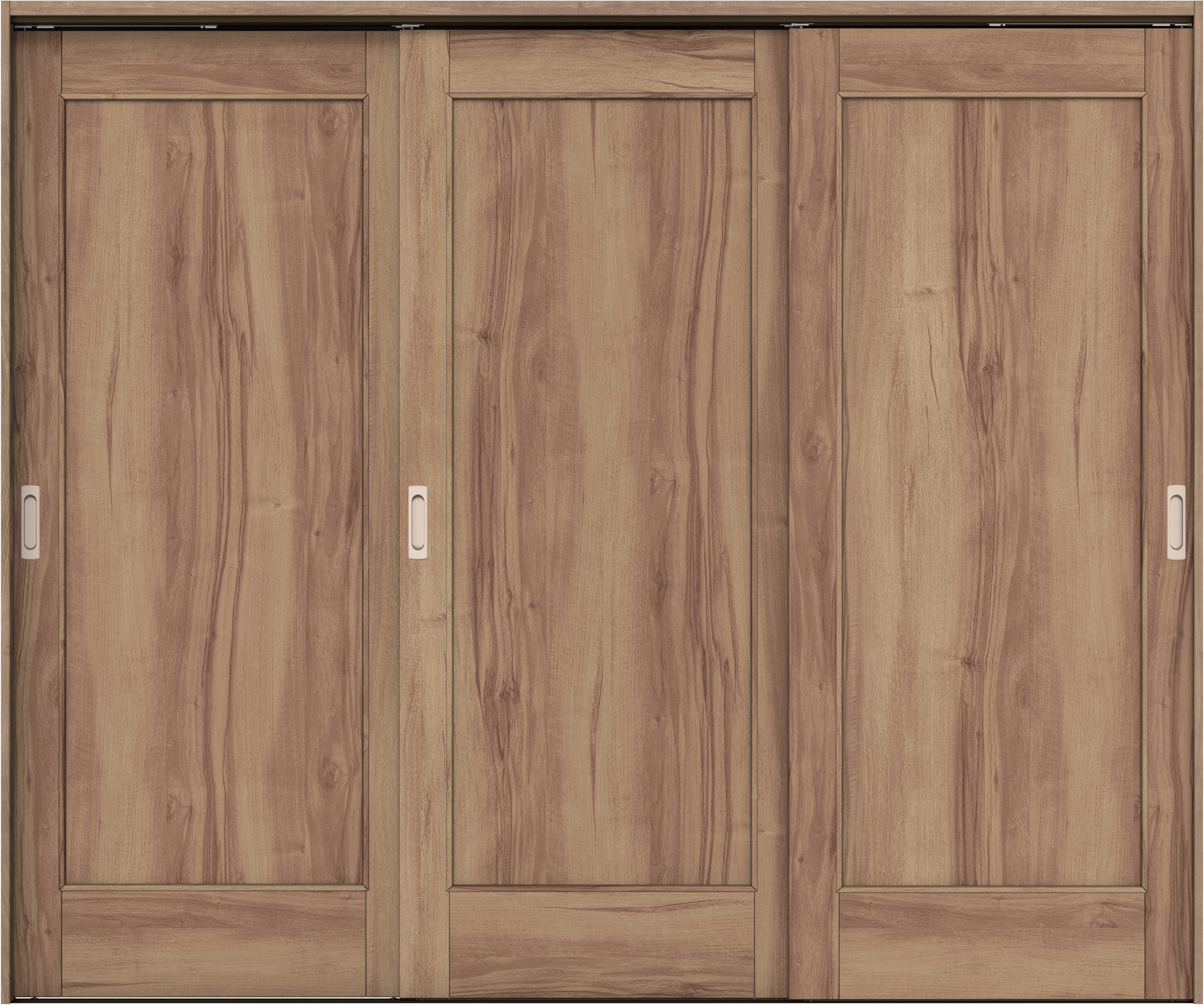 リビングドア　イエリア　吊戸・３枚引違　扉セット　０１デザイン　２４３７幅用　２０００高　〈バームブラウン柄〉　左右兼用　錠なし　ラクラクローズ付用