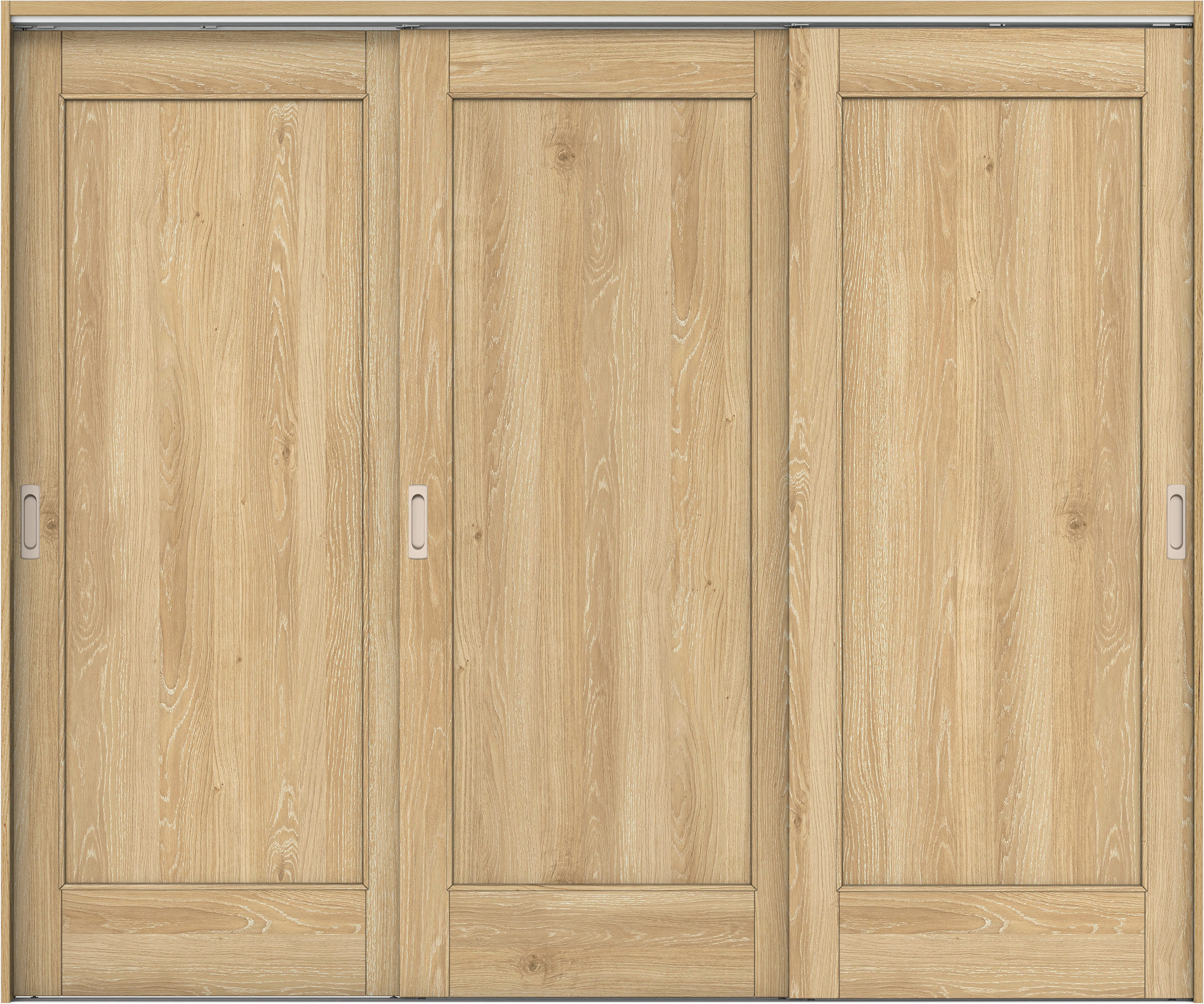 リビングドア　イエリア　吊戸・３枚引違　扉セット　０１デザイン　２４３７幅用　２０００高　〈ミルキーオーカー柄〉　左右兼用　錠なし　ラクラクローズ付用