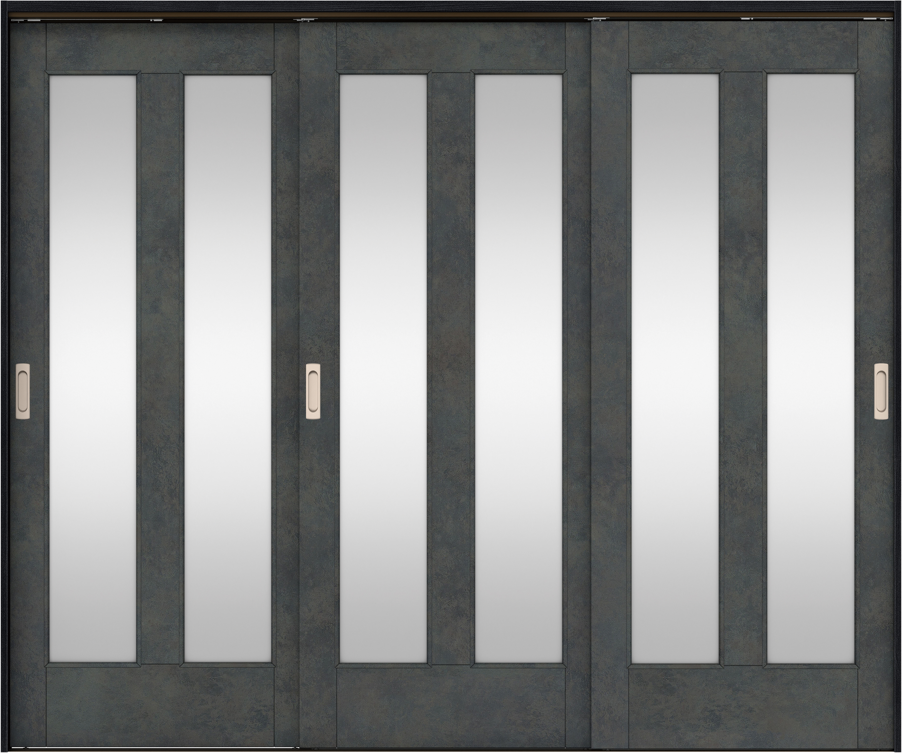 リビングドア　イエリア　吊戸・３枚引違　扉セット　０６デザイン　２４３７幅用　２０００高　〈アイアンブラック柄〉　左右兼用　錠なし　ラクラクローズ付用