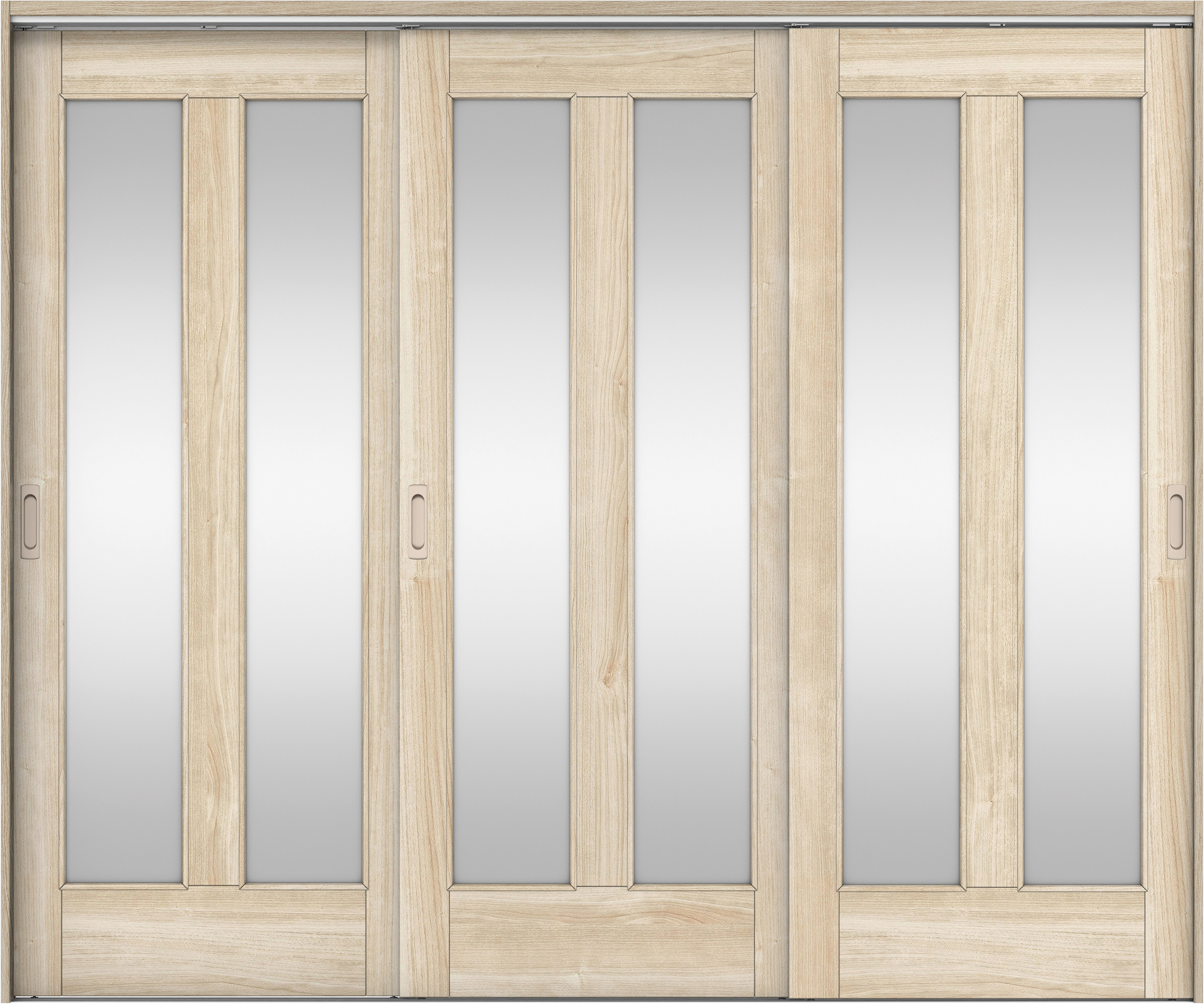 リビングドア　イエリア　吊戸・３枚引違　扉セット　０６デザイン　２４３７幅用　２０００高　〈コットンベージュ柄〉　左右兼用　錠なし　ラクラクローズ付用