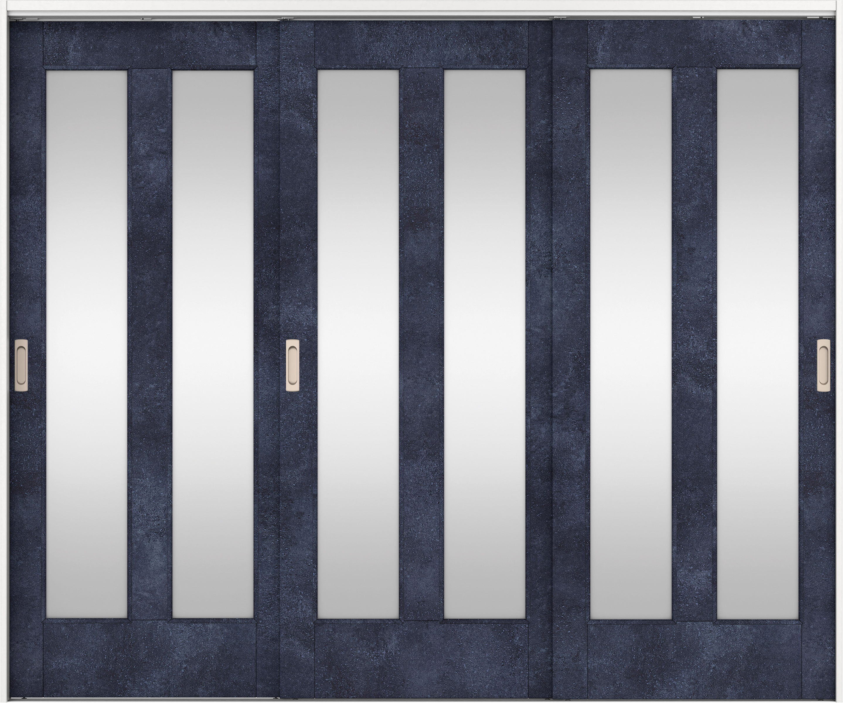 リビングドア　イエリア　吊戸・３枚引違　扉セット　０６デザイン　２４３７幅用　２０００高　〈コバルトブルー柄〉　左右兼用　錠なし　ラクラクローズ付用