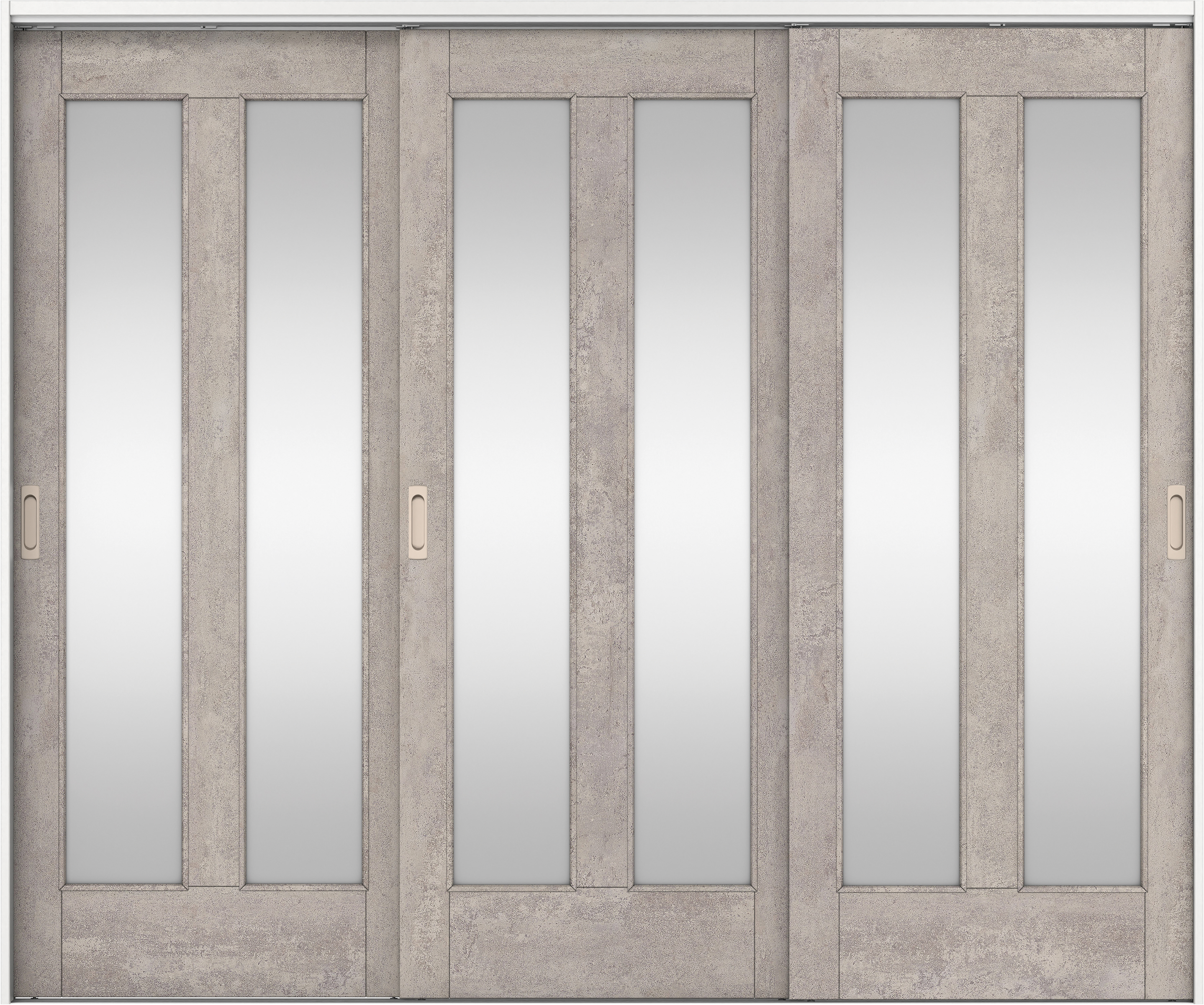 リビングドア　イエリア　吊戸・３枚引違　扉セット　０６デザイン　２４３７幅用　２０００高　〈コンクリートグレー柄〉　左右兼用　錠なし　ラクラクローズ付用