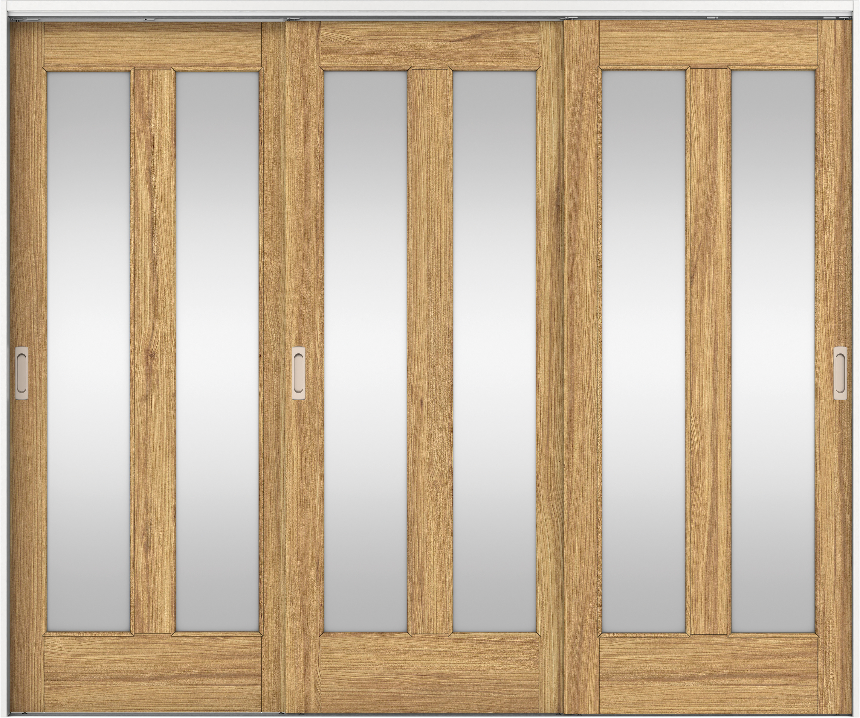 リビングドア　イエリア　吊戸・３枚引違　扉セット　０６デザイン　２４３７幅用　２０００高　〈シナモンブラウン柄〉　左右兼用　錠なし　ラクラクローズ付用