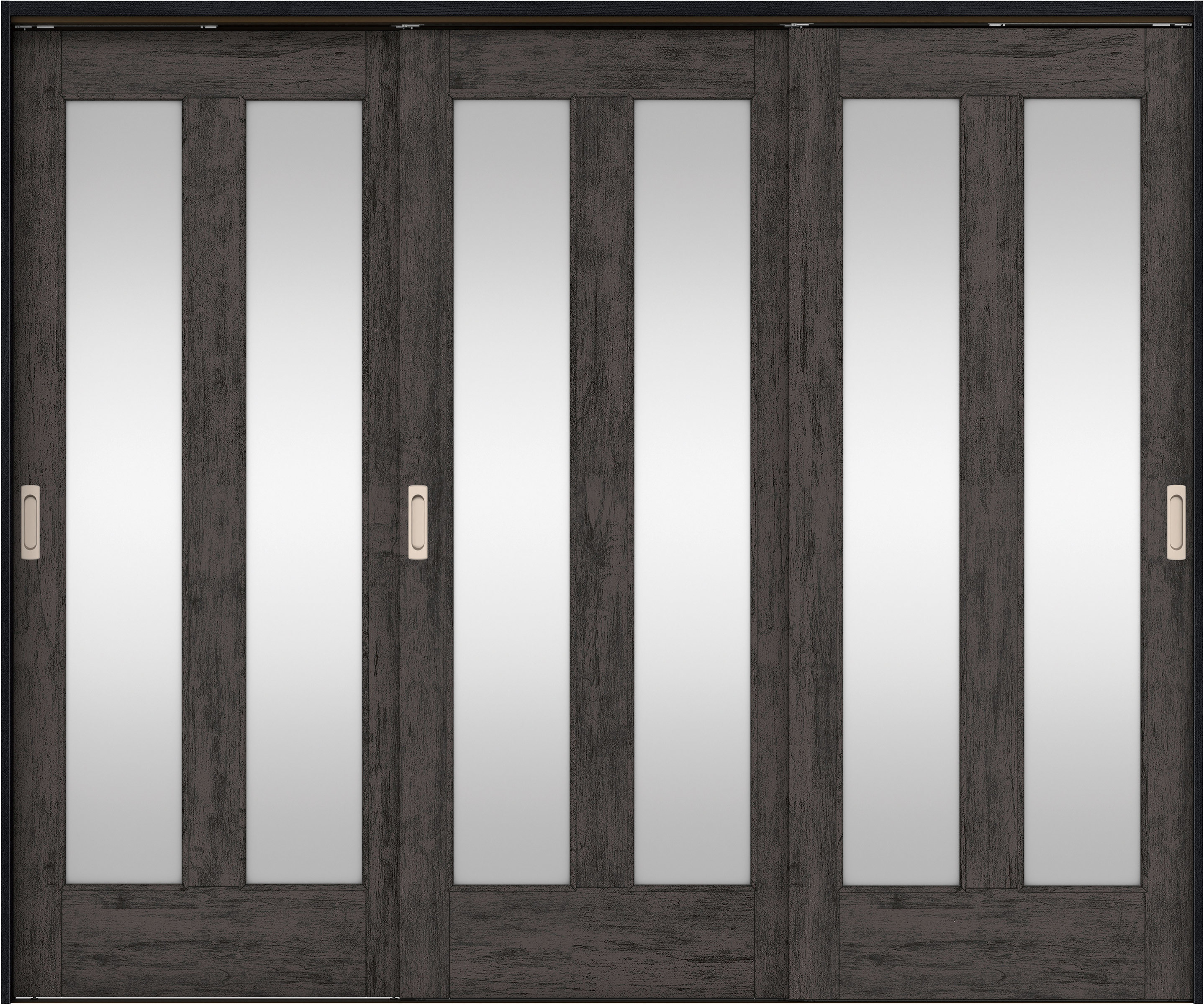 リビングドア　イエリア　吊戸・３枚引違　扉セット　０６デザイン　２４３７幅用　２０００高　〈ドライブラック柄〉　左右兼用　錠なし　ラクラクローズ付用