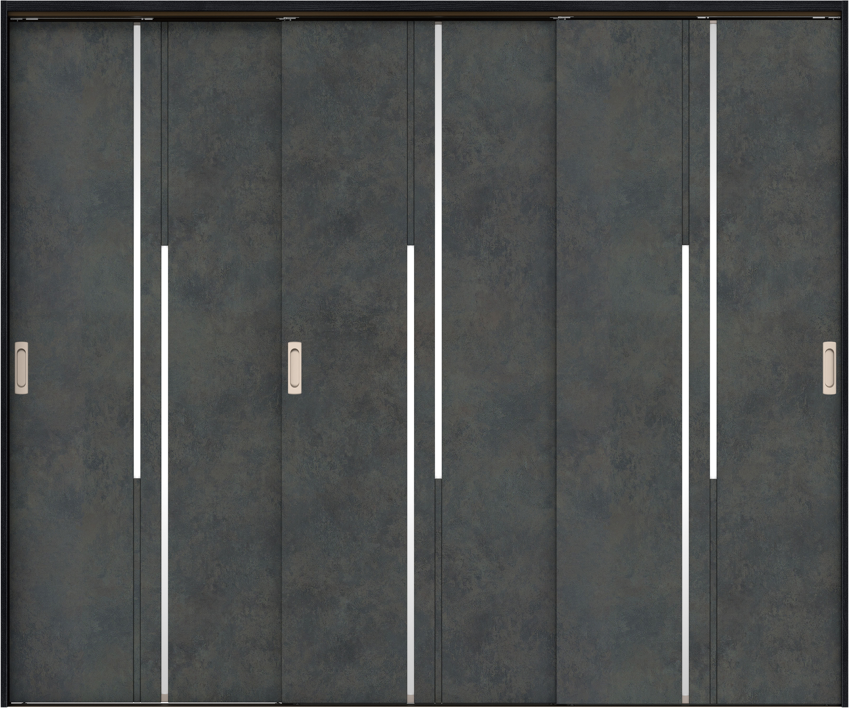 リビングドア　イエリア　吊戸・３枚引違　扉セット　７Ｐデザイン　２４３７幅用　２０００高　〈アイアンブラック柄〉　左右兼用　錠なし　ラクラクローズ付用