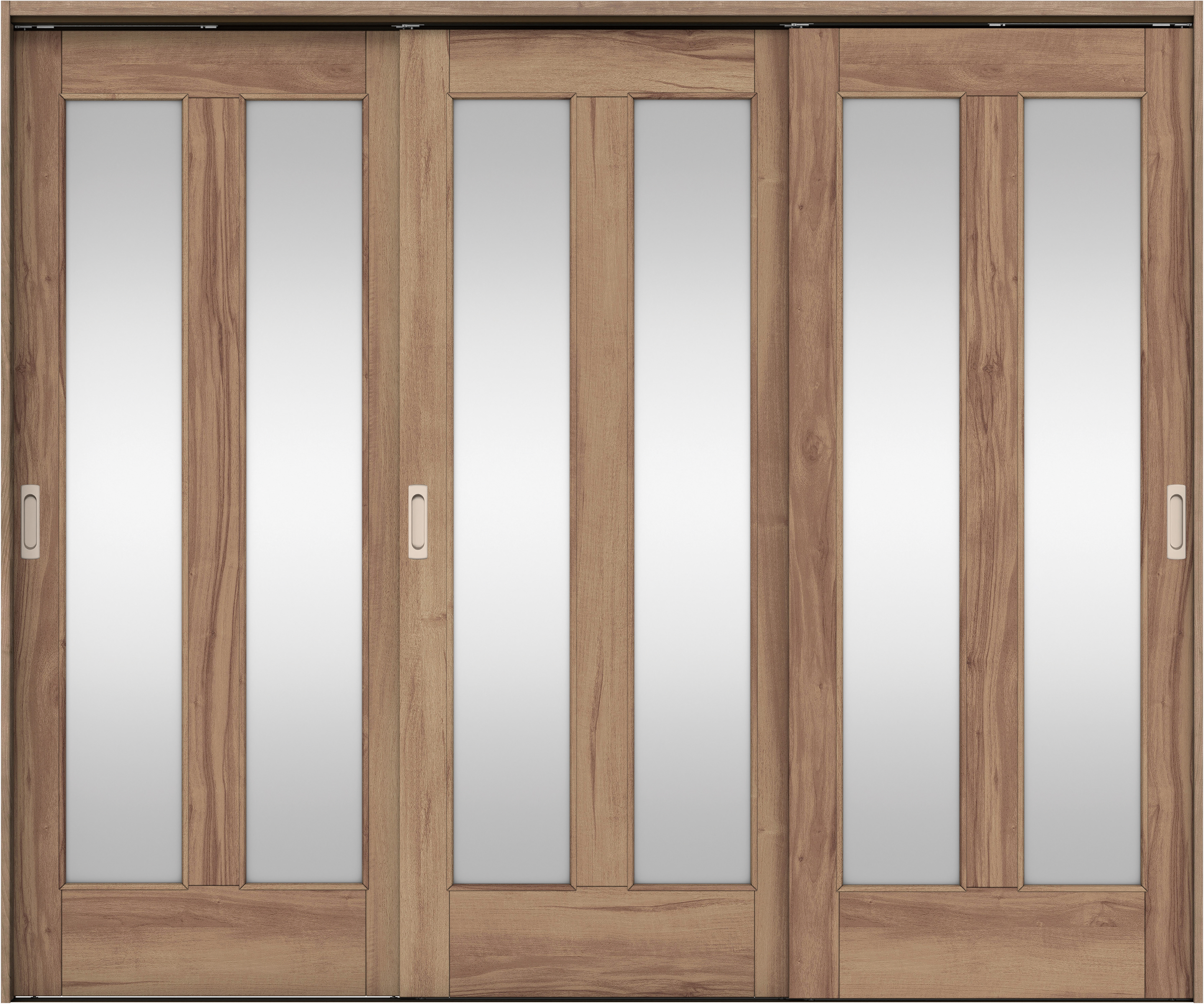 リビングドア　イエリア　吊戸・３枚引違　扉セット　０６デザイン　２４３７幅用　２０００高　〈バームブラウン柄〉　左右兼用　錠なし　ラクラクローズ付用