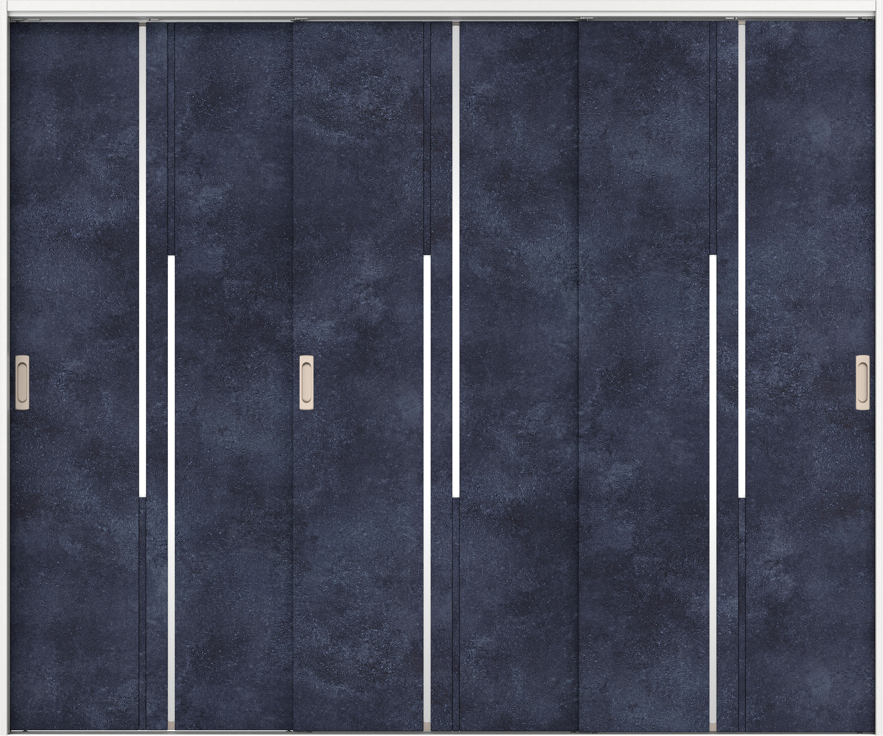 リビングドア　イエリア　吊戸・３枚引違　扉セット　７Ｐデザイン　２４３７幅用　２０００高　〈コバルトブルー柄〉　左右兼用　錠なし　ラクラクローズ付用