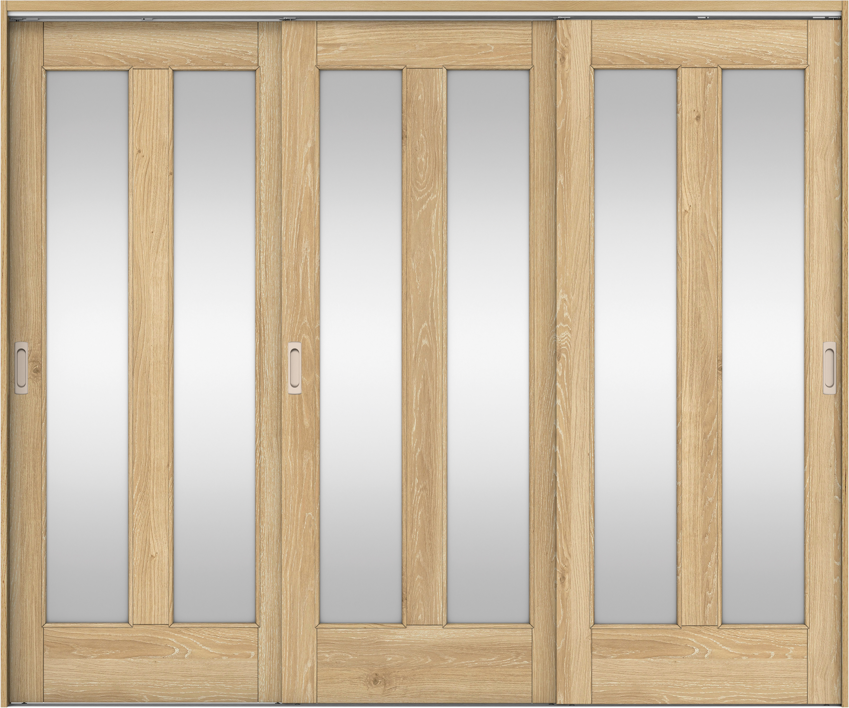 リビングドア　イエリア　吊戸・３枚引違　扉セット　０６デザイン　２４３７幅用　２０００高　〈ミルキーオーカー柄〉　左右兼用　錠なし　ラクラクローズ付用