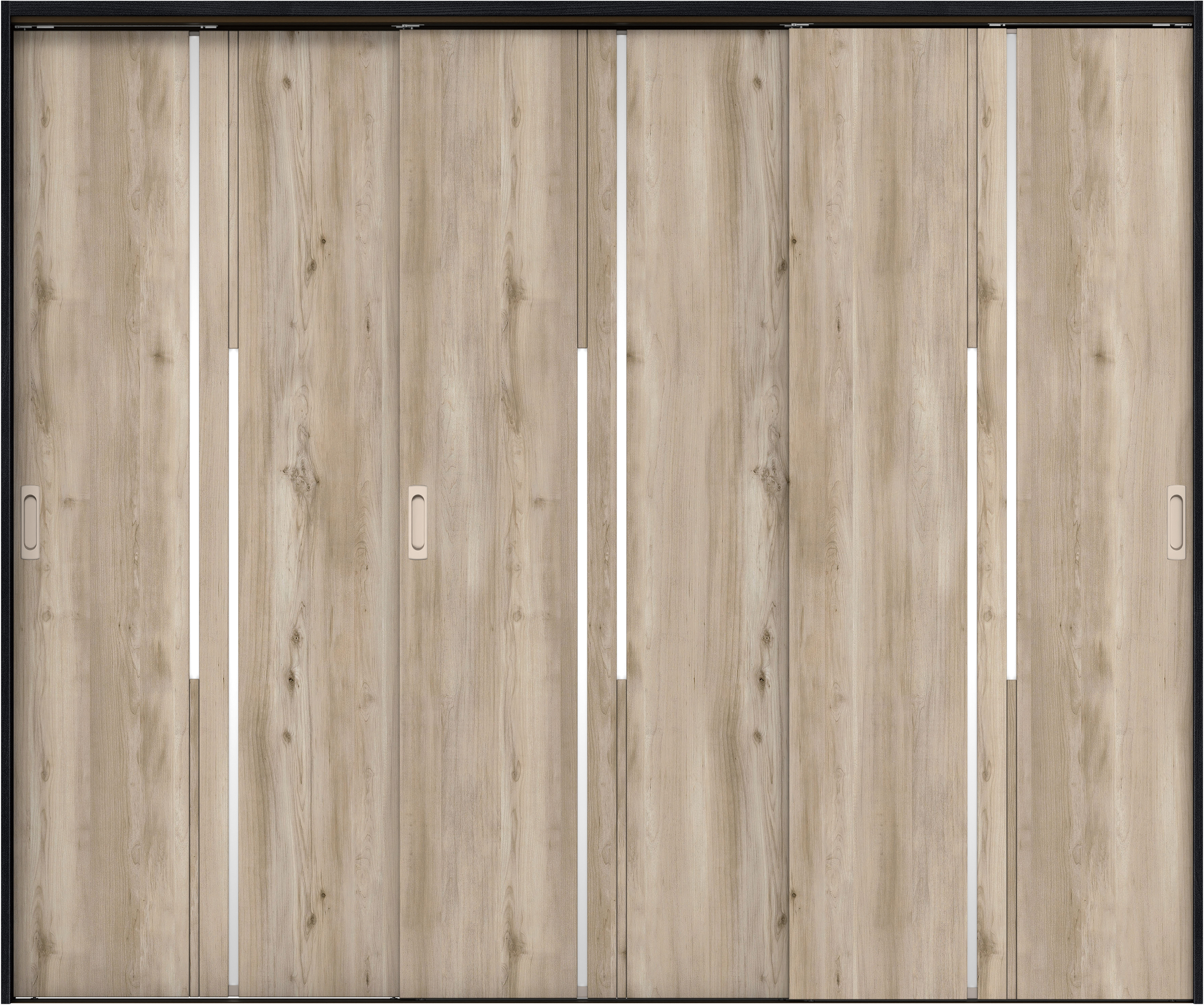 リビングドア　イエリア　吊戸・３枚引違　扉セット　７Ｐデザイン　２４３７幅用　２０００高　〈スモークグレー柄〉　左右兼用　錠なし　ラクラクローズ付用