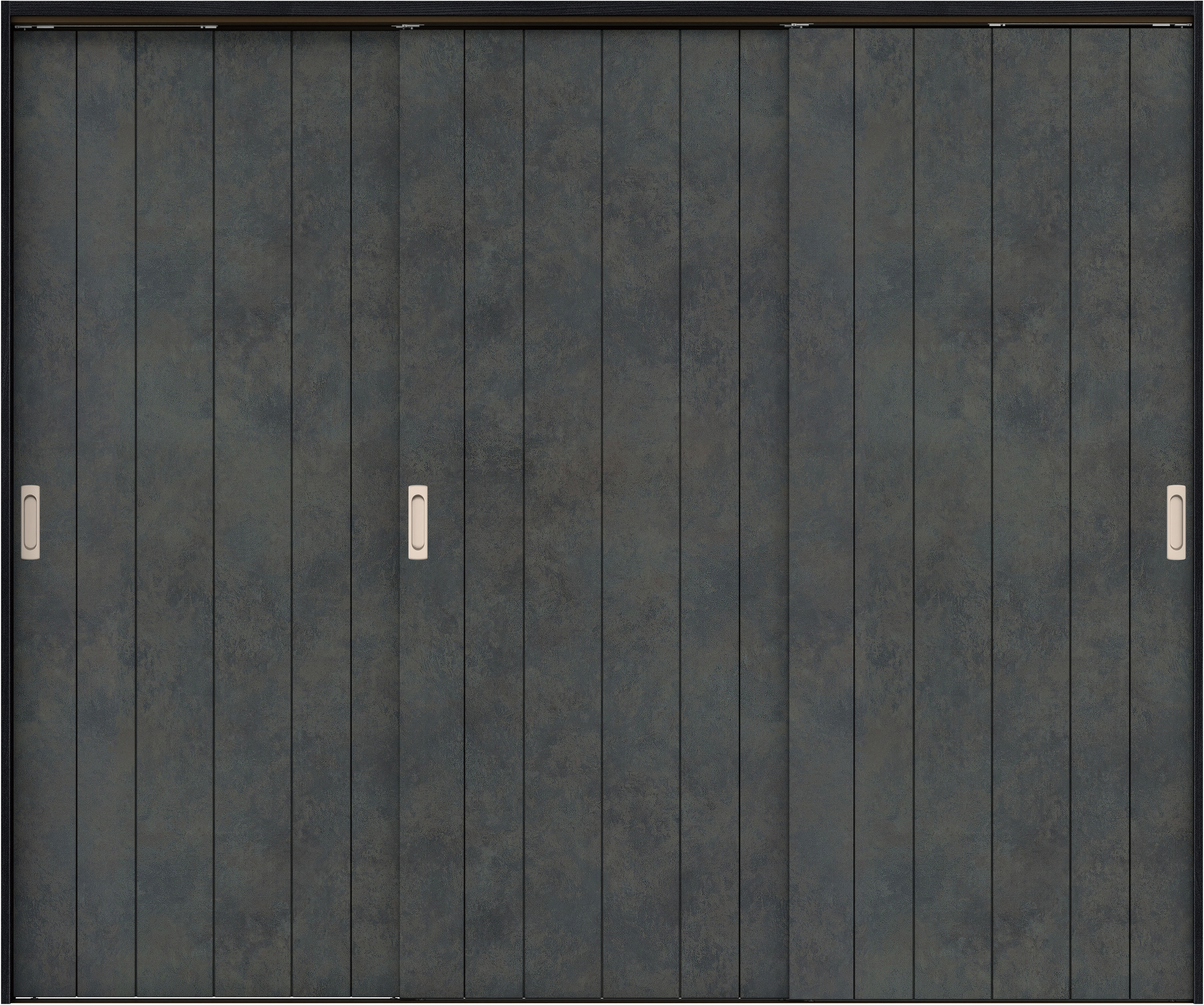 リビングドア　イエリア　吊戸・３枚引違　扉セット　０Ｓデザイン　２４３７幅用　２０００高　〈アイアンブラック柄〉　左右兼用　錠なし　ラクラクローズ付用