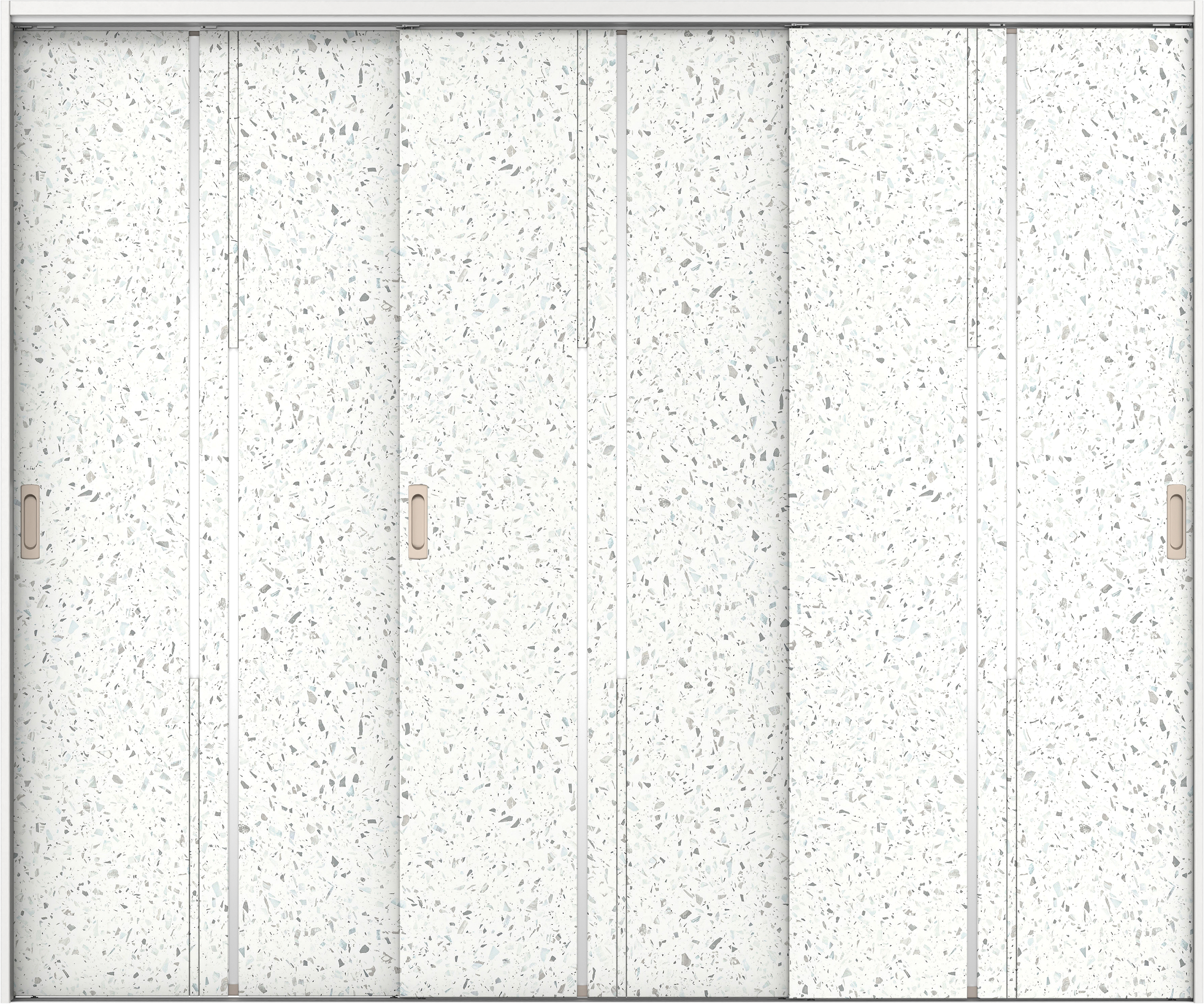 リビングドア　イエリア　吊戸・３枚引違　扉セット　７Ｐデザイン　２４３７幅用　２０００高　〈テラゾホワイト柄〉　左右兼用　錠なし　ラクラクローズ付用