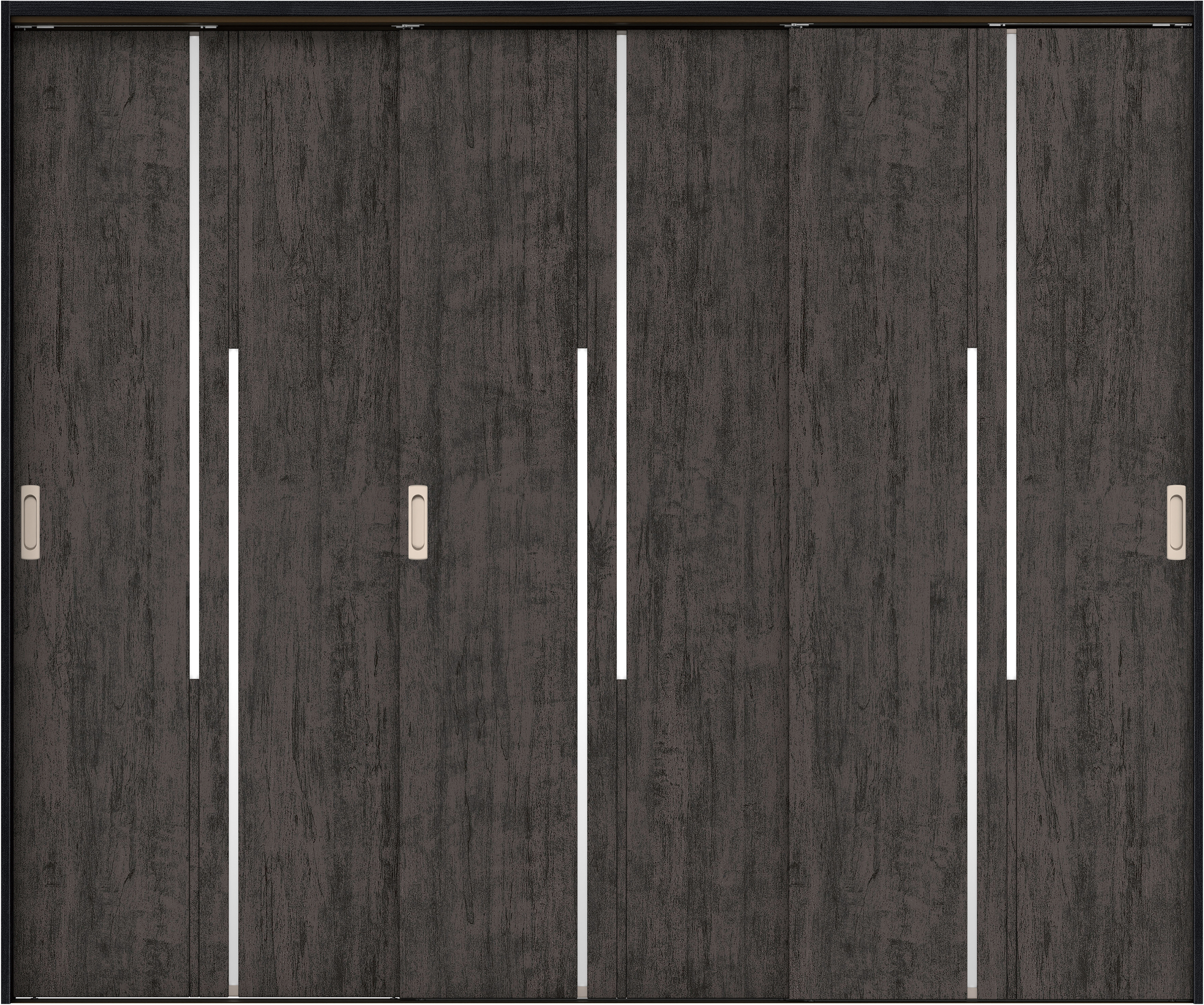 リビングドア　イエリア　吊戸・３枚引違　扉セット　７Ｐデザイン　２４３７幅用　２０００高　〈ドライブラック柄〉　左右兼用　錠なし　ラクラクローズ付用