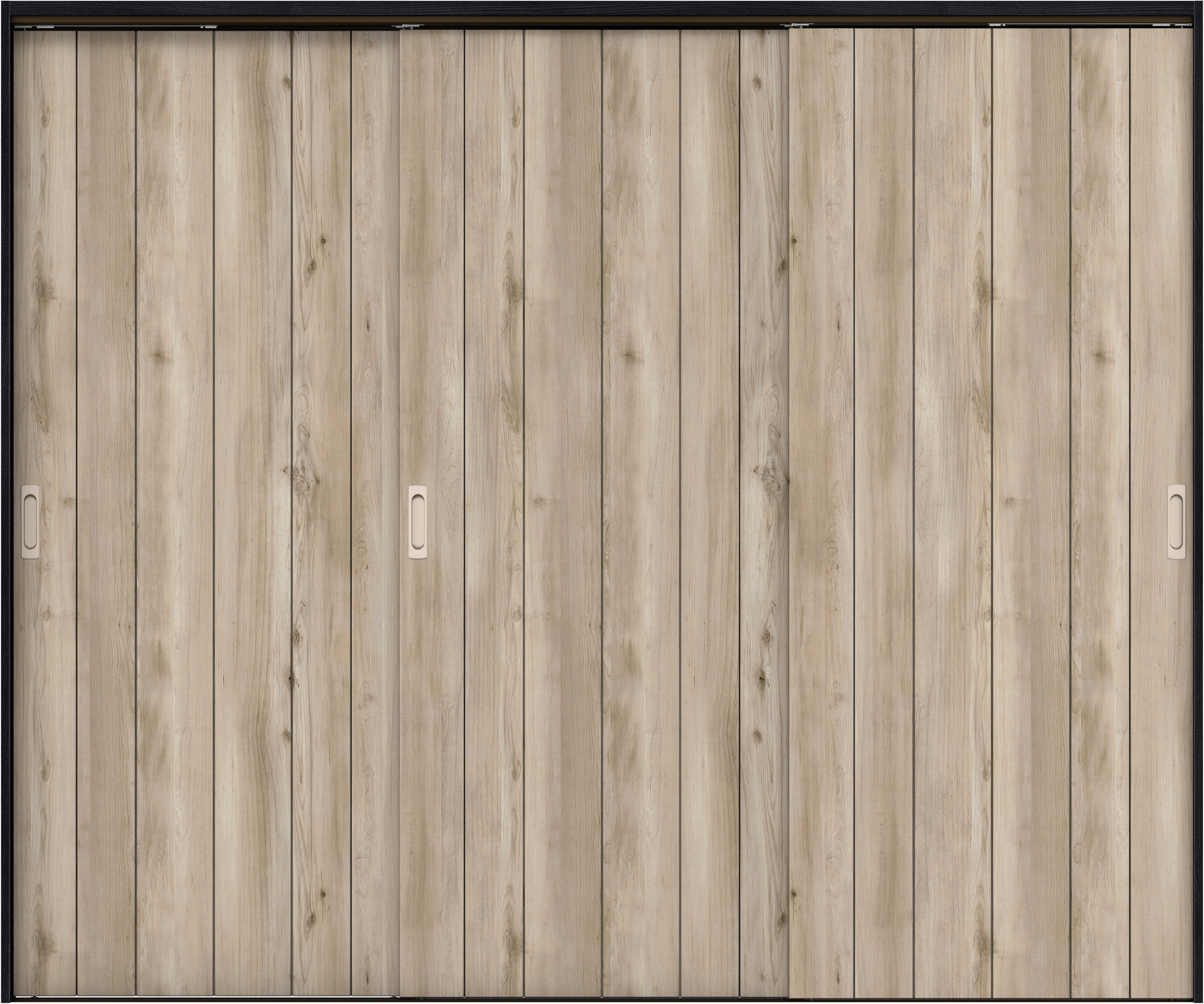 リビングドア　イエリア　吊戸・３枚引違　扉セット　０Ｓデザイン　２４３７幅用　２０００高　〈スモークグレー柄〉　左右兼用　錠なし　ラクラクローズ付用