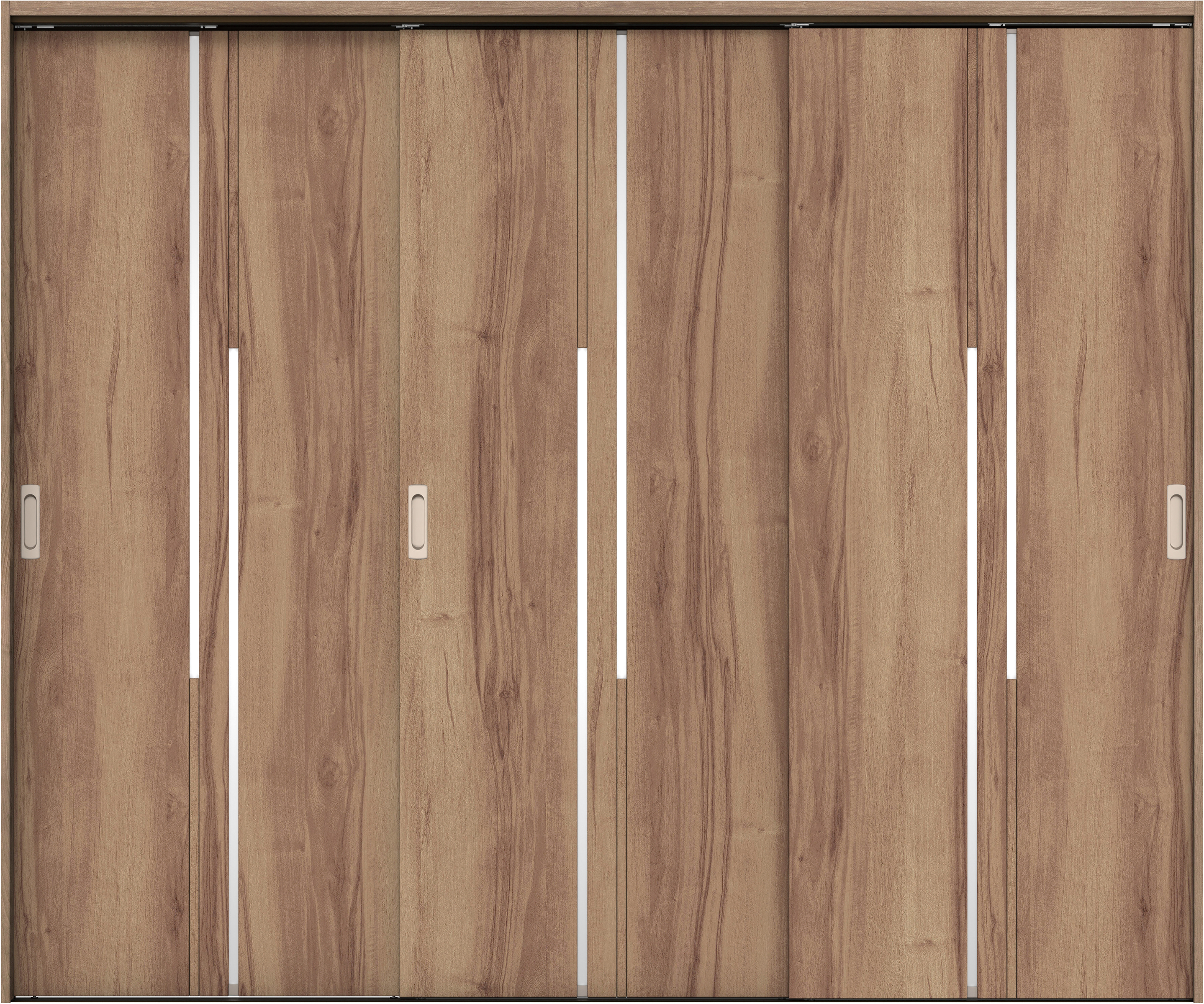 リビングドア　イエリア　吊戸・３枚引違　扉セット　７Ｐデザイン　２４３７幅用　２０００高　〈バームブラウン柄〉　左右兼用　錠なし　ラクラクローズ付用