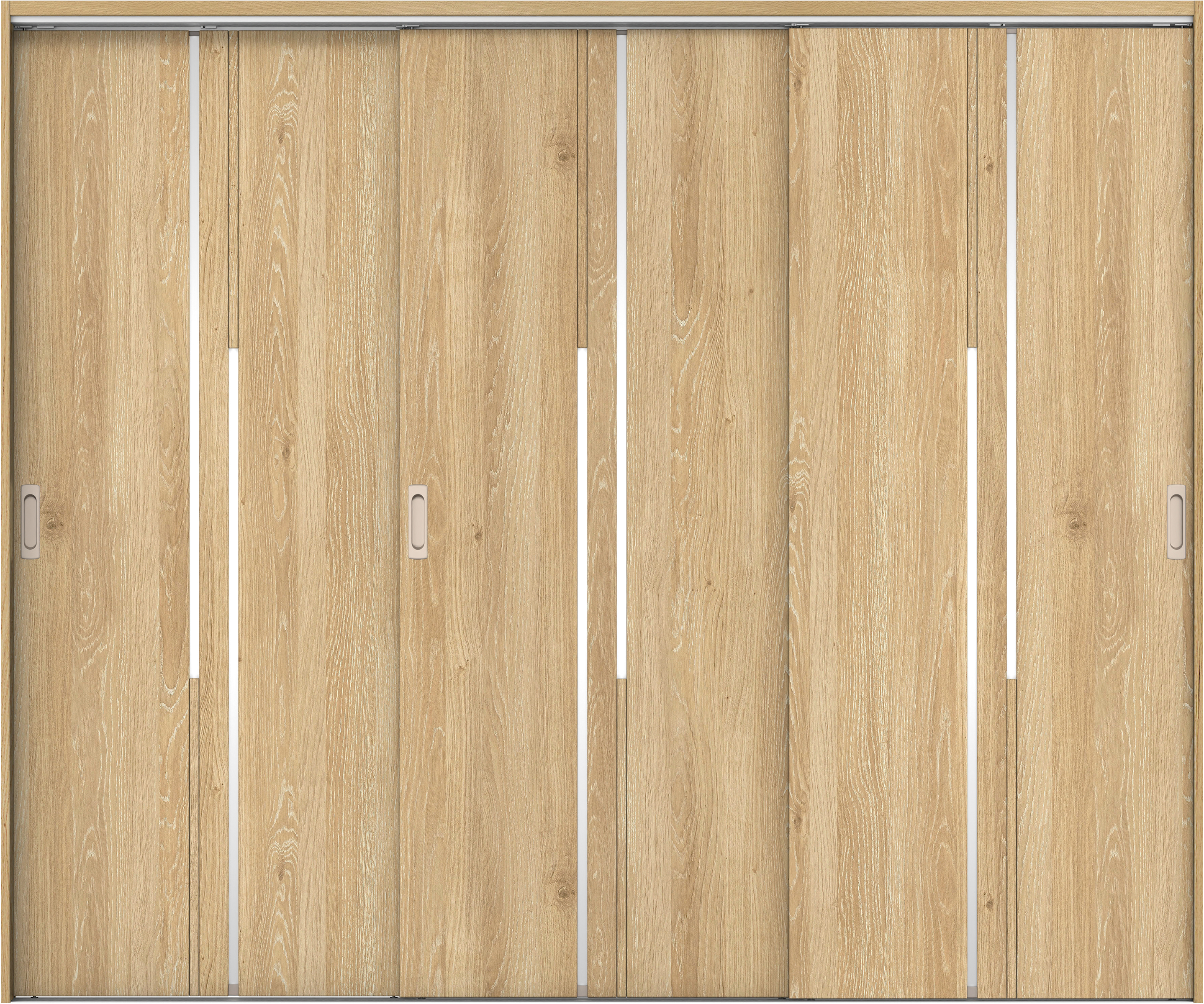 リビングドア　イエリア　吊戸・３枚引違　扉セット　７Ｐデザイン　２４３７幅用　２０００高　〈ミルキーオーカー柄〉　左右兼用　錠なし　ラクラクローズ付用