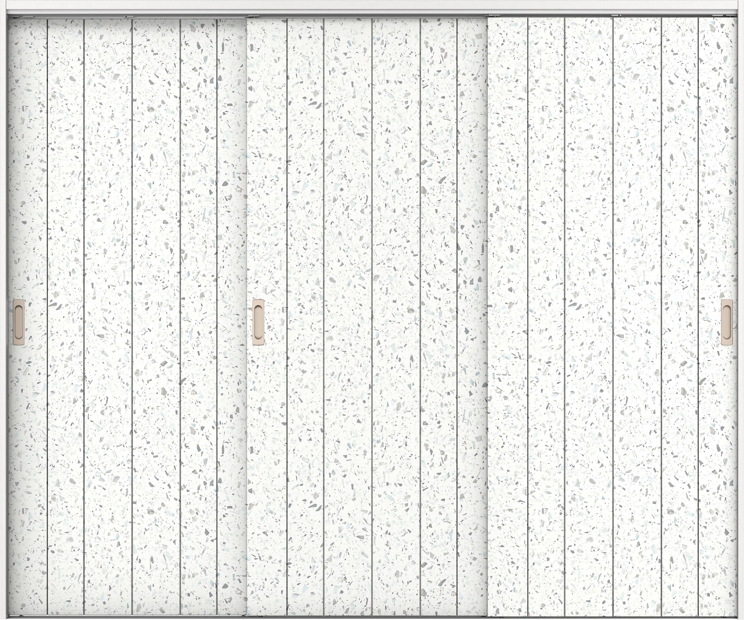 リビングドア　イエリア　吊戸・３枚引違　扉セット　０Ｓデザイン　２４３７幅用　２０００高　〈テラゾホワイト柄〉　左右兼用　錠なし　ラクラクローズ付用