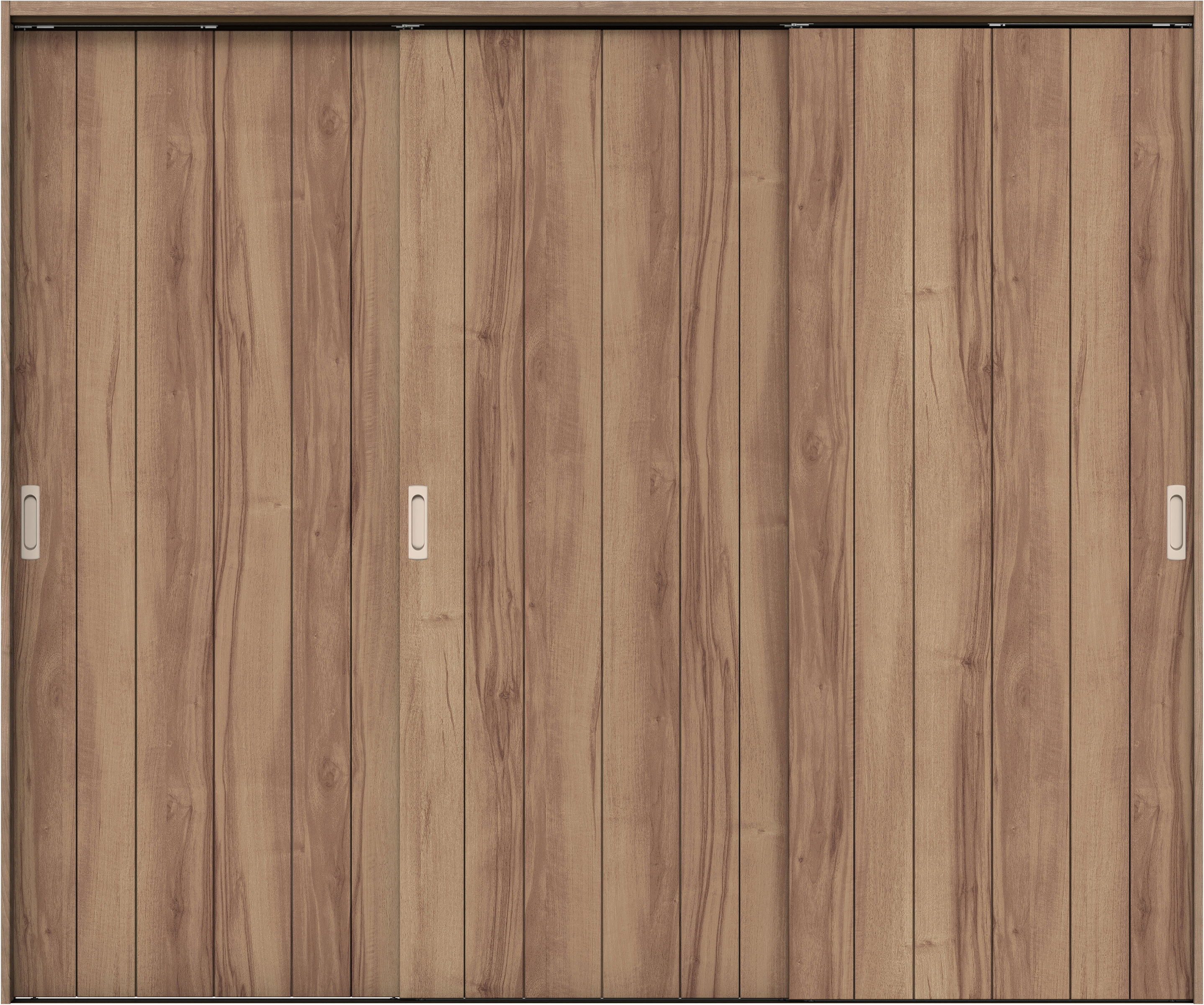 リビングドア　イエリア　吊戸・３枚引違　扉セット　０Ｓデザイン　２４３７幅用　２０００高　〈バームブラウン柄〉　左右兼用　錠なし　ラクラクローズ付用