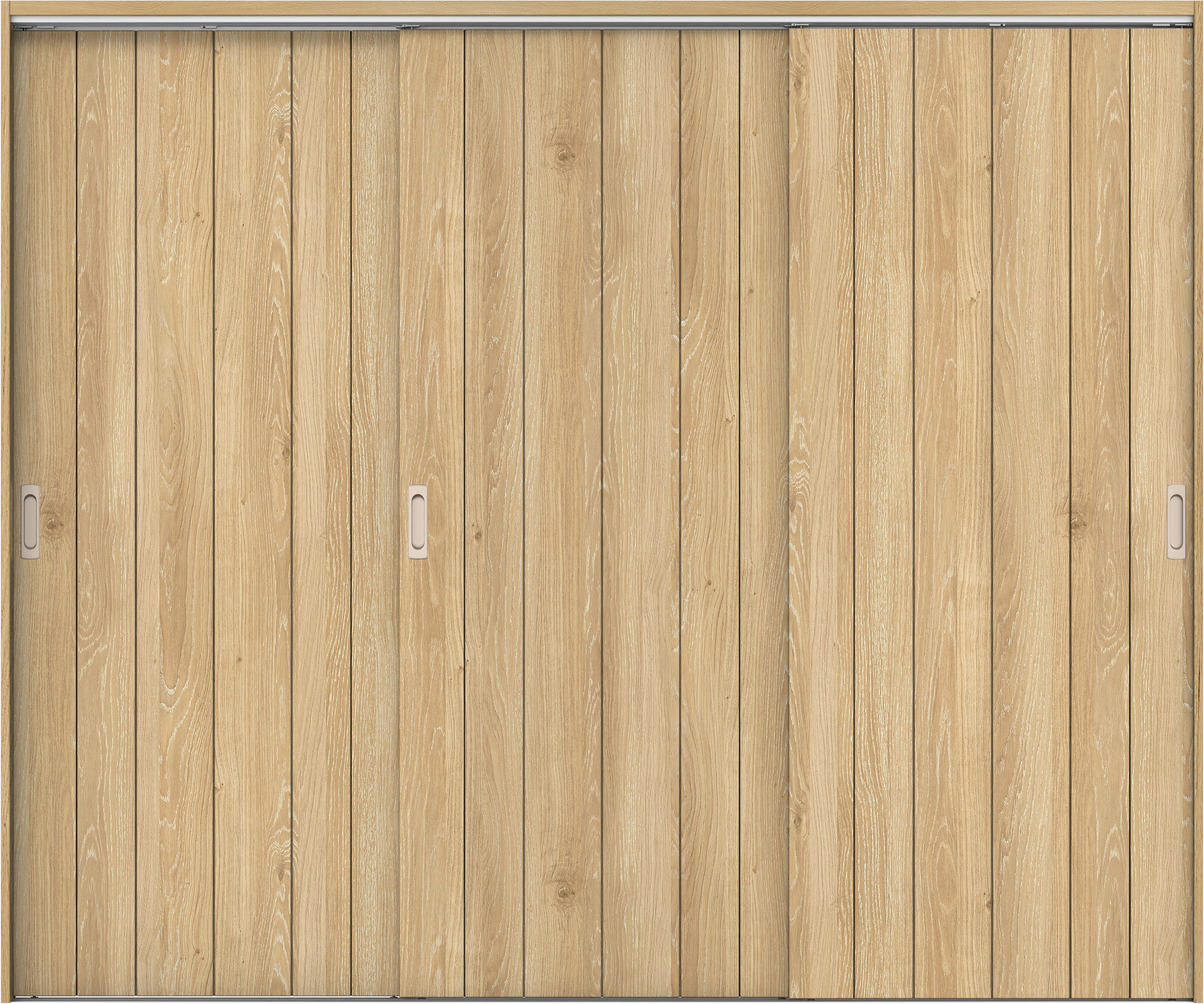 リビングドア　イエリア　吊戸・３枚引違　扉セット　０Ｓデザイン　２４３７幅用　２０００高　〈ミルキーオーカー柄〉　左右兼用　錠なし　ラクラクローズ付用