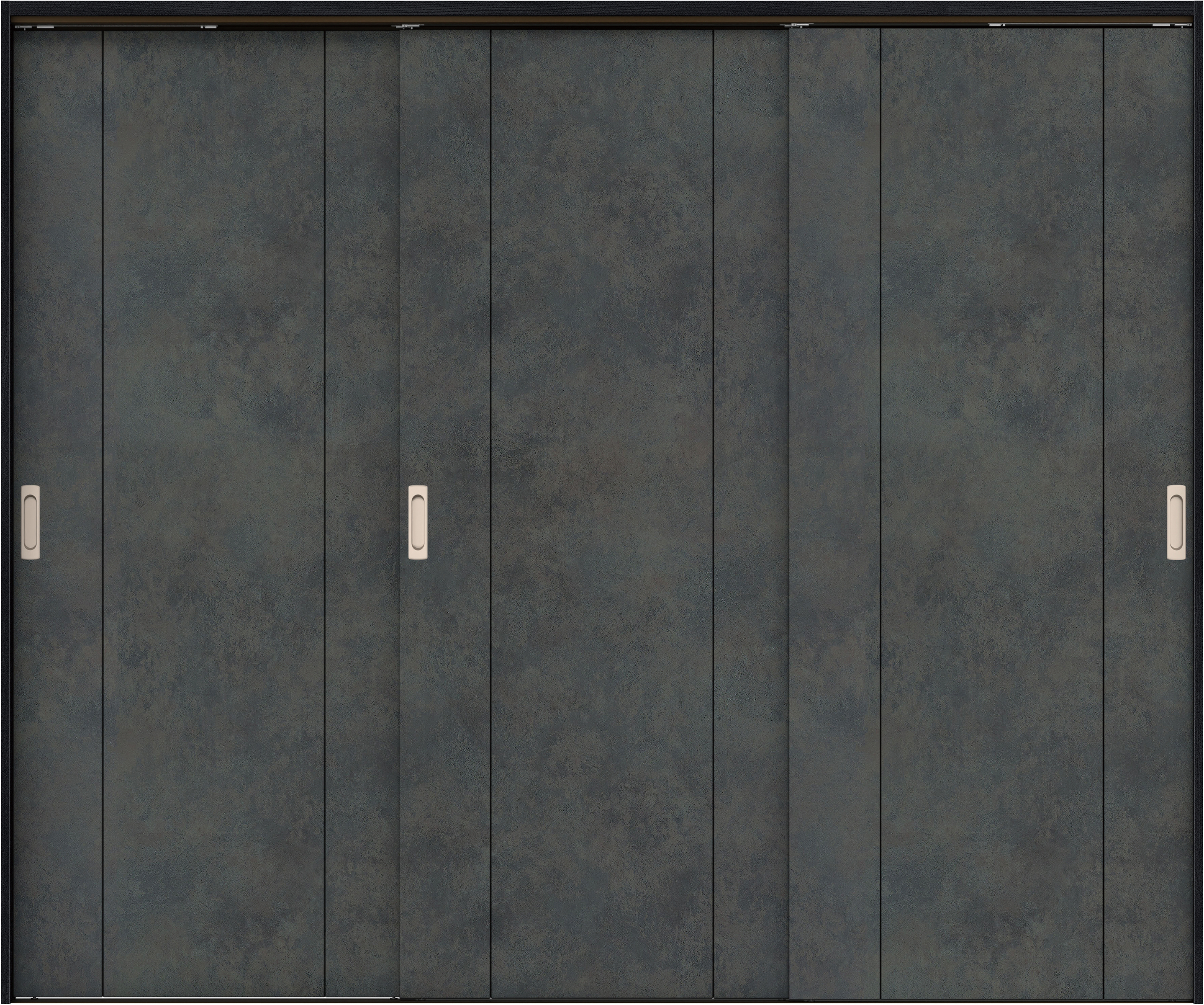 リビングドア　イエリア　吊戸・３枚引違　扉セット　１Ｐデザイン　２４３７幅用　２０００高　〈アイアンブラック柄〉　左右兼用　錠なし　ラクラクローズ付用