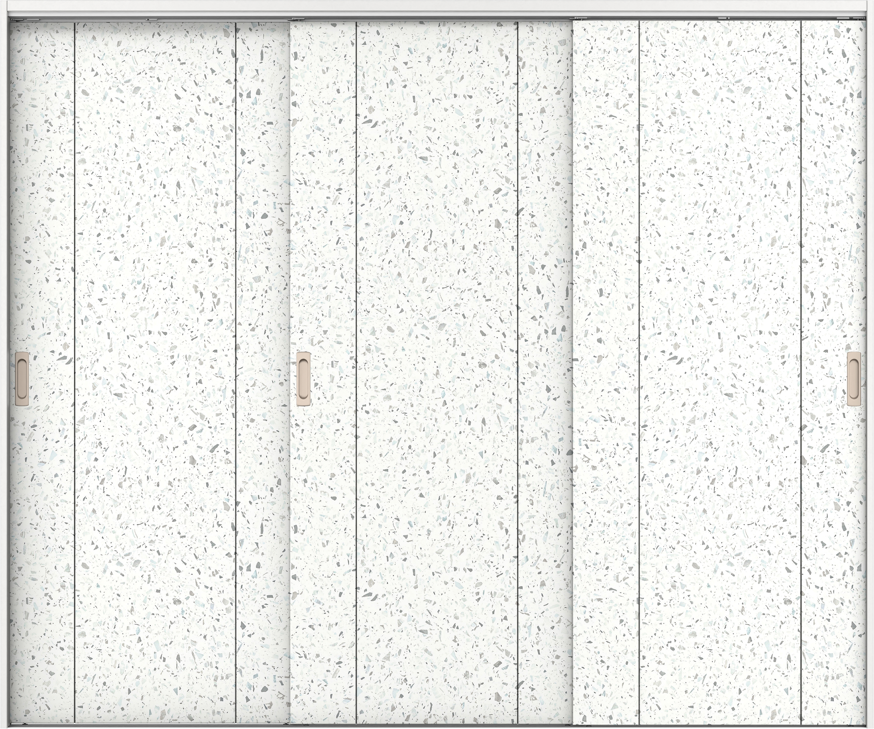 リビングドア　イエリア　吊戸・３枚引違　扉セット　１Ｐデザイン　２４３７幅用　２０００高　〈テラゾホワイト柄〉　左右兼用　錠なし　ラクラクローズ付用