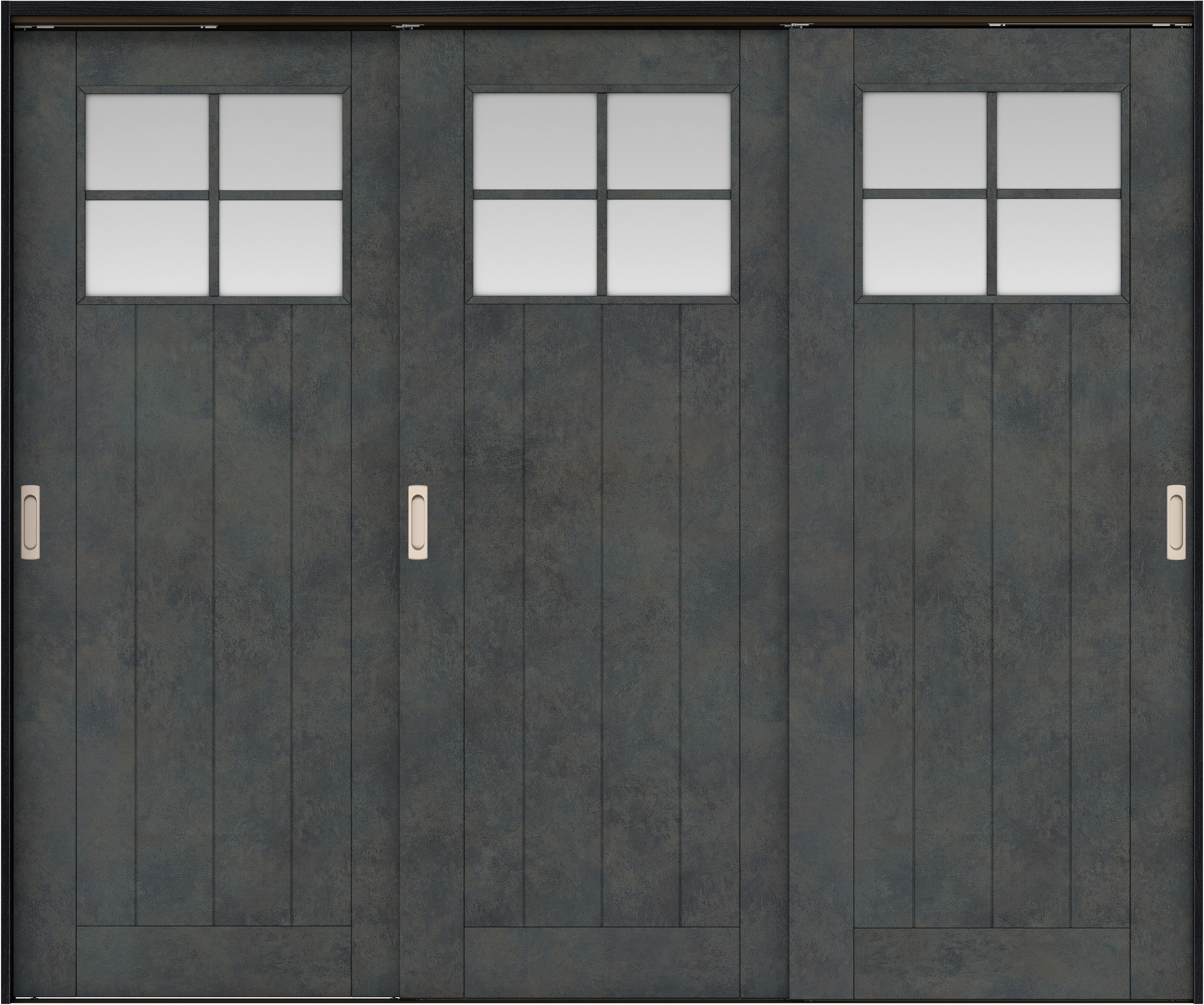 リビングドア　イエリア　吊戸・３枚引違　扉セット　１Ｓデザイン　２４３７幅用　２０００高　〈アイアンブラック柄〉　左右兼用　錠なし　ラクラクローズ付用