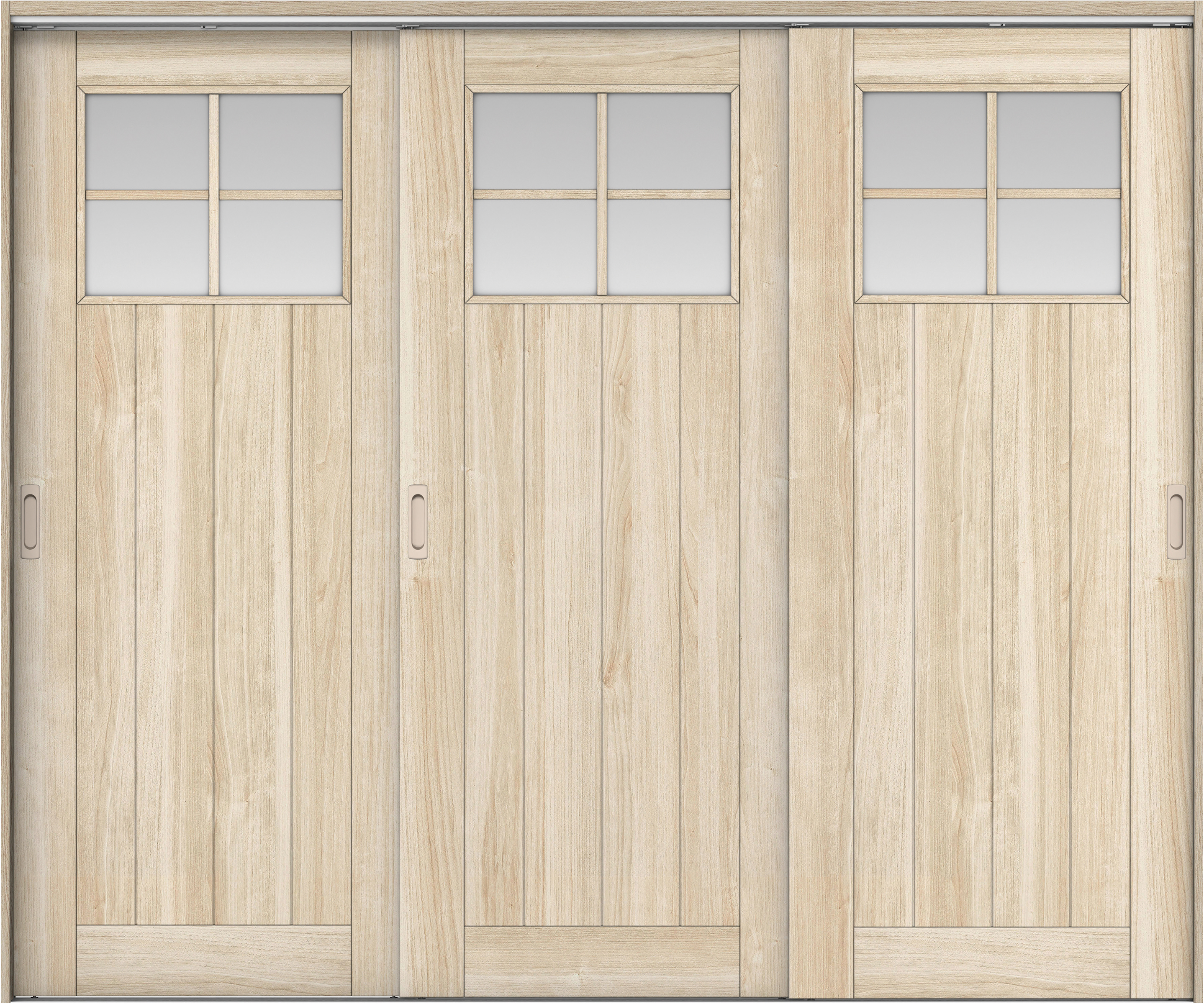 リビングドア　イエリア　吊戸・３枚引違　扉セット　１Ｓデザイン　２４３７幅用　２０００高　〈コットンベージュ柄〉　左右兼用　錠なし　ラクラクローズ付用