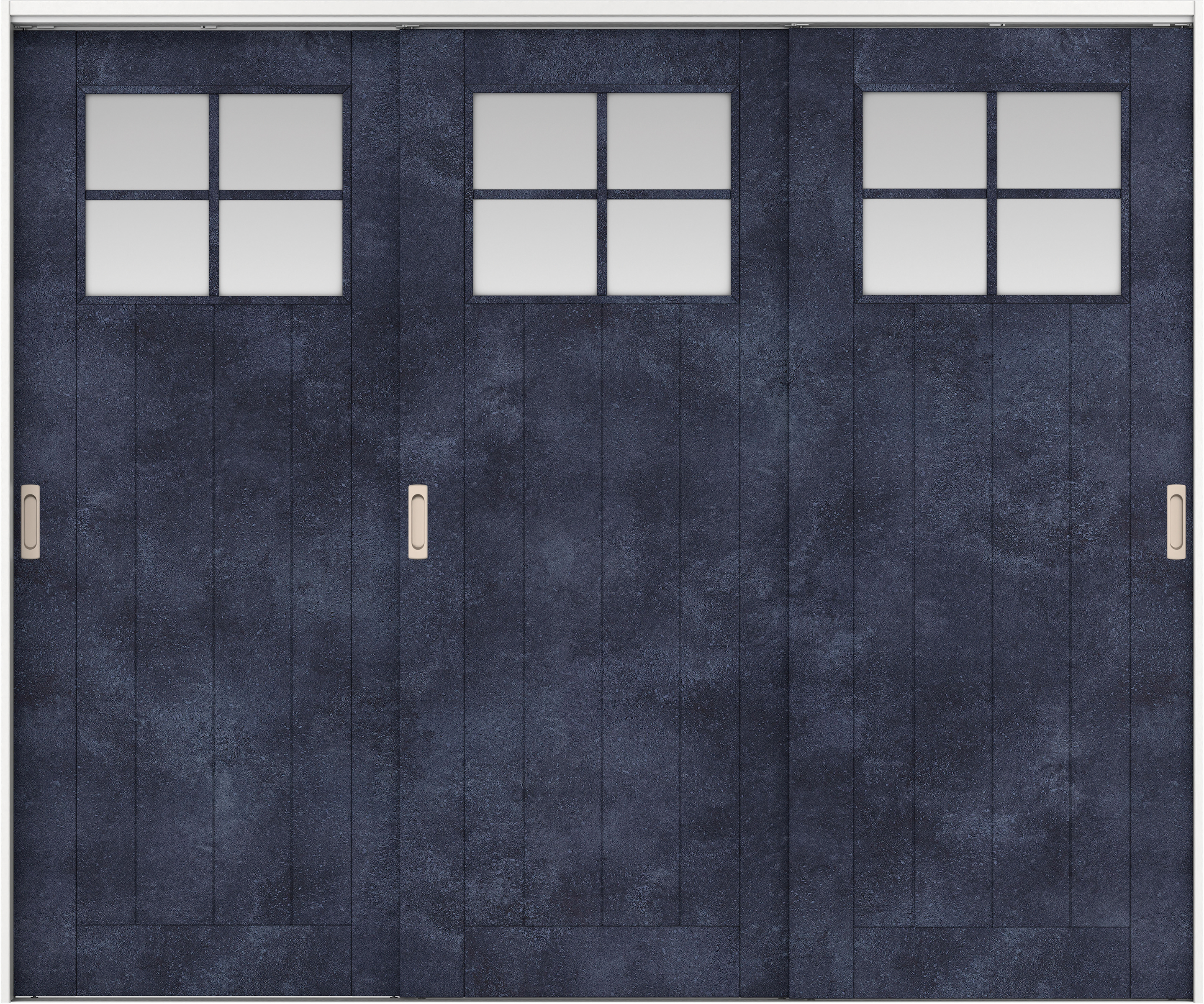 リビングドア　イエリア　吊戸・３枚引違　扉セット　１Ｓデザイン　２４３７幅用　２０００高　〈コバルトブルー柄〉　左右兼用　錠なし　ラクラクローズ付用