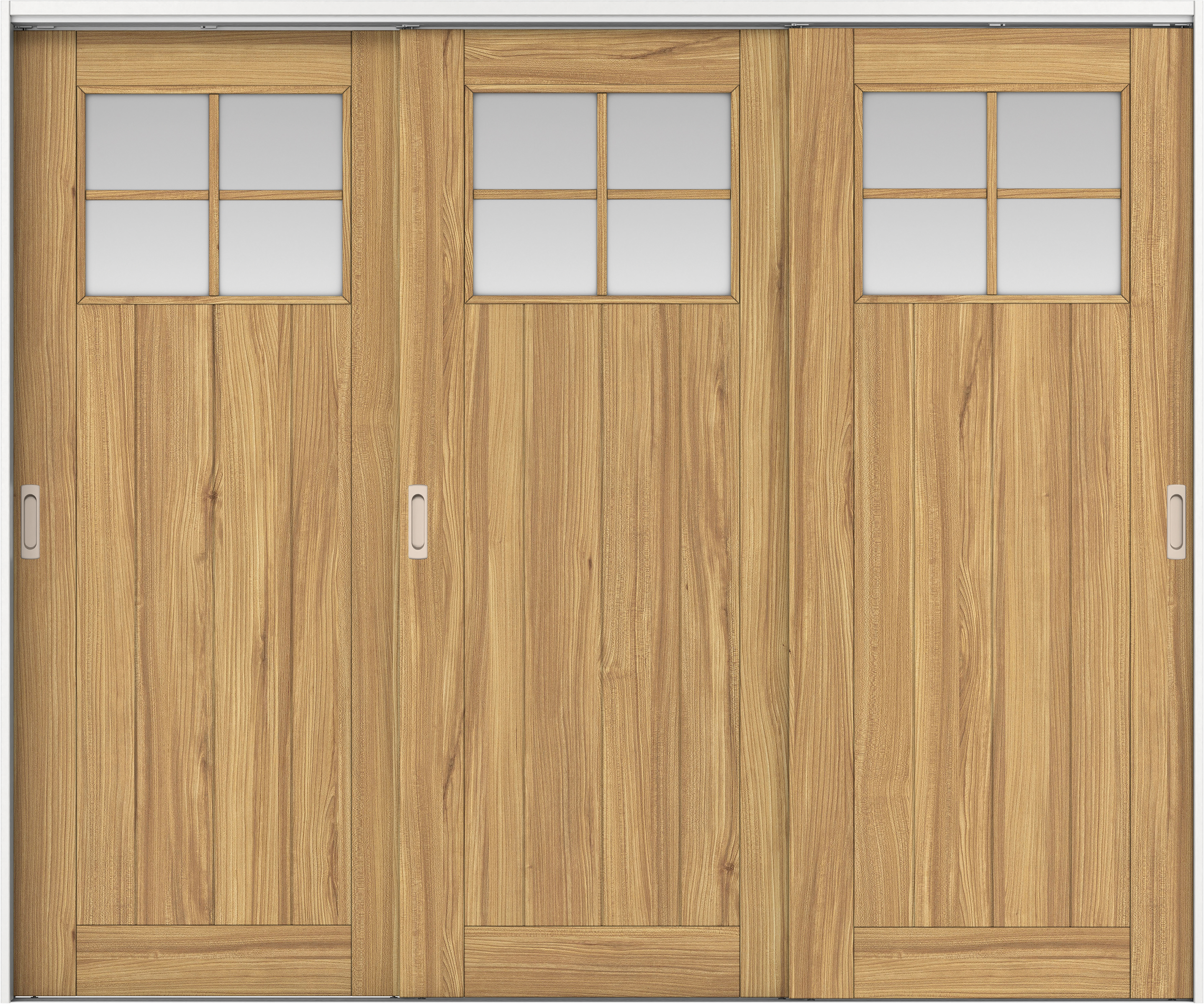 リビングドア　イエリア　吊戸・３枚引違　扉セット　１Ｓデザイン　２４３７幅用　２０００高　〈シナモンブラウン柄〉　左右兼用　錠なし　ラクラクローズ付用